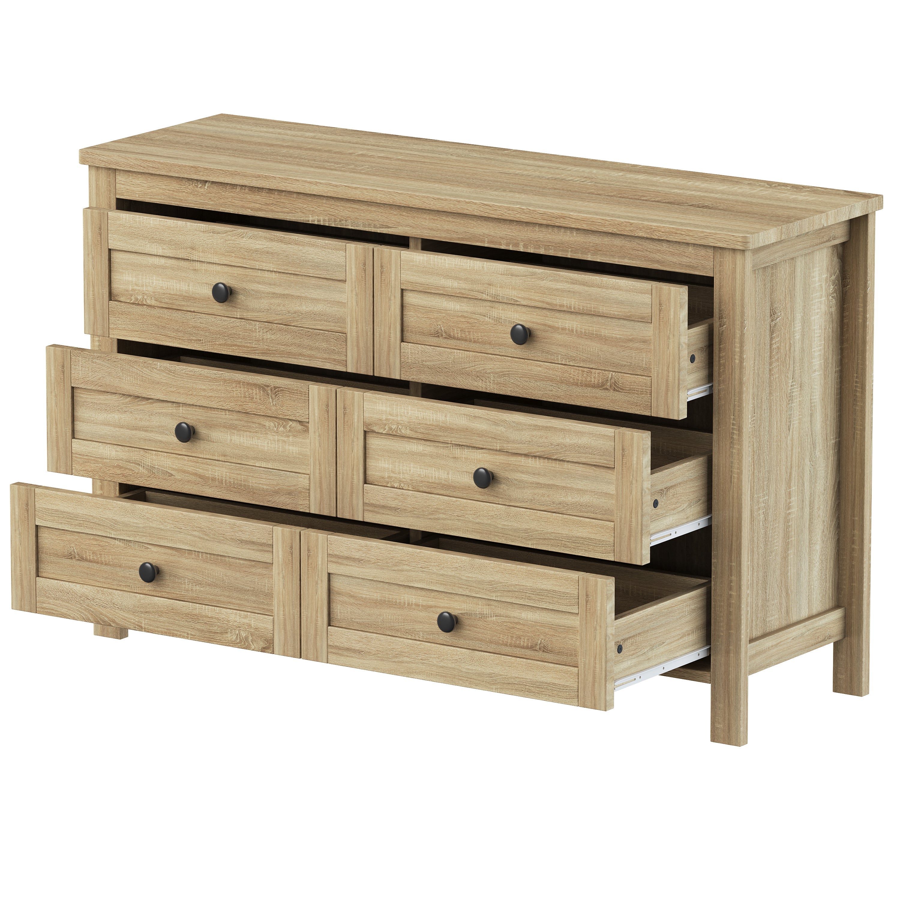 3-Pieces Bedroom Sets Full Size Farmhouse Platform Bed with Double Sliding Door Storage Headboard and Charging Station, Storage Nightstand and Dresser, Natural