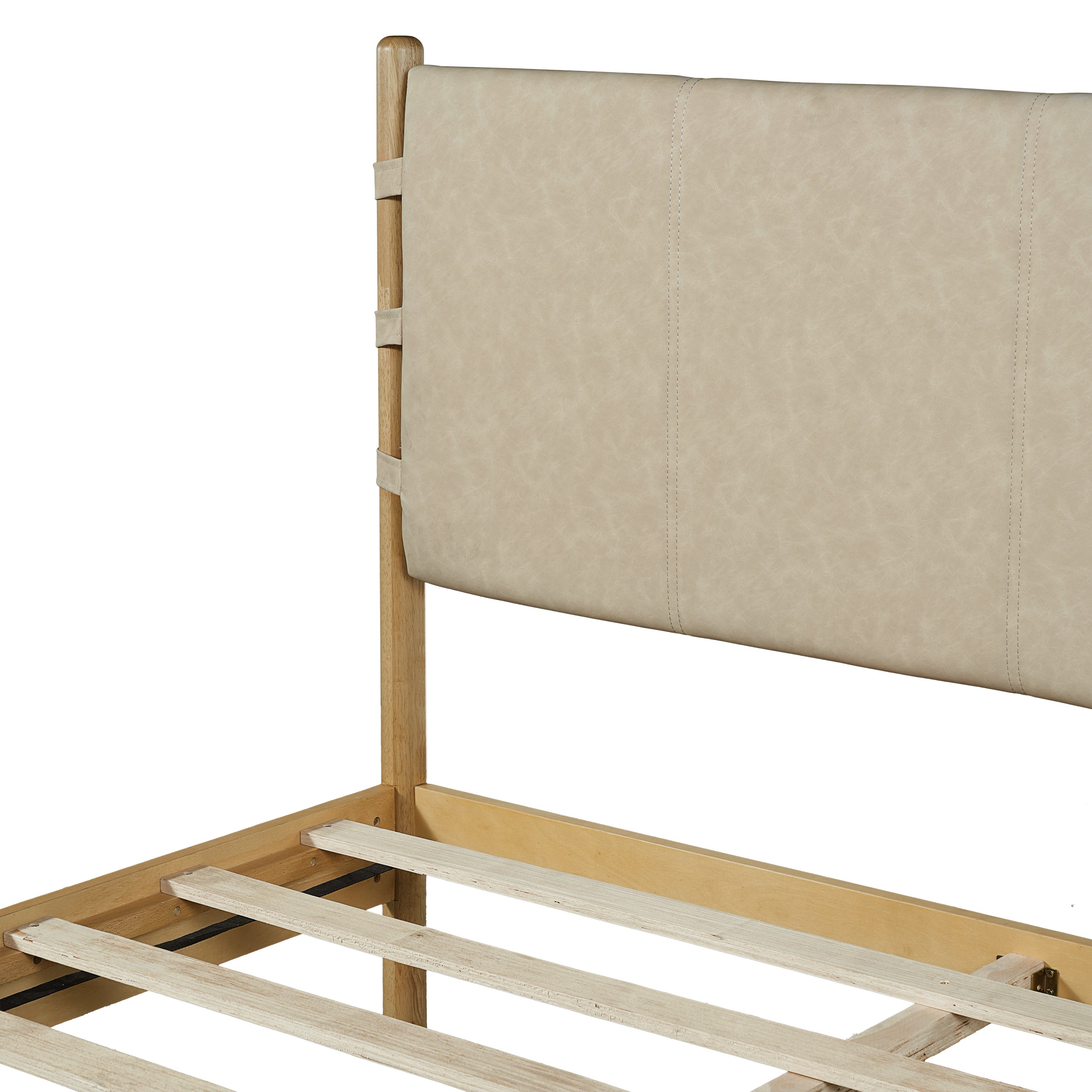 Modern Queen Bed Frame Set with 2 Nightstands, Beige Wood Platform Bed with Headboard and Matching Bedside Tables for Bedroom