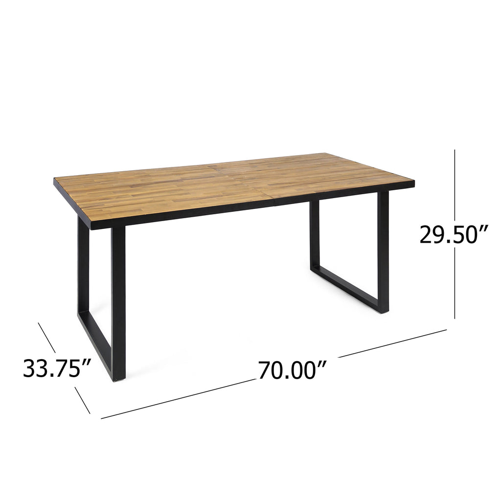 Outdoor Dining Table with U Shape Legs and Slat Top Table, Teak