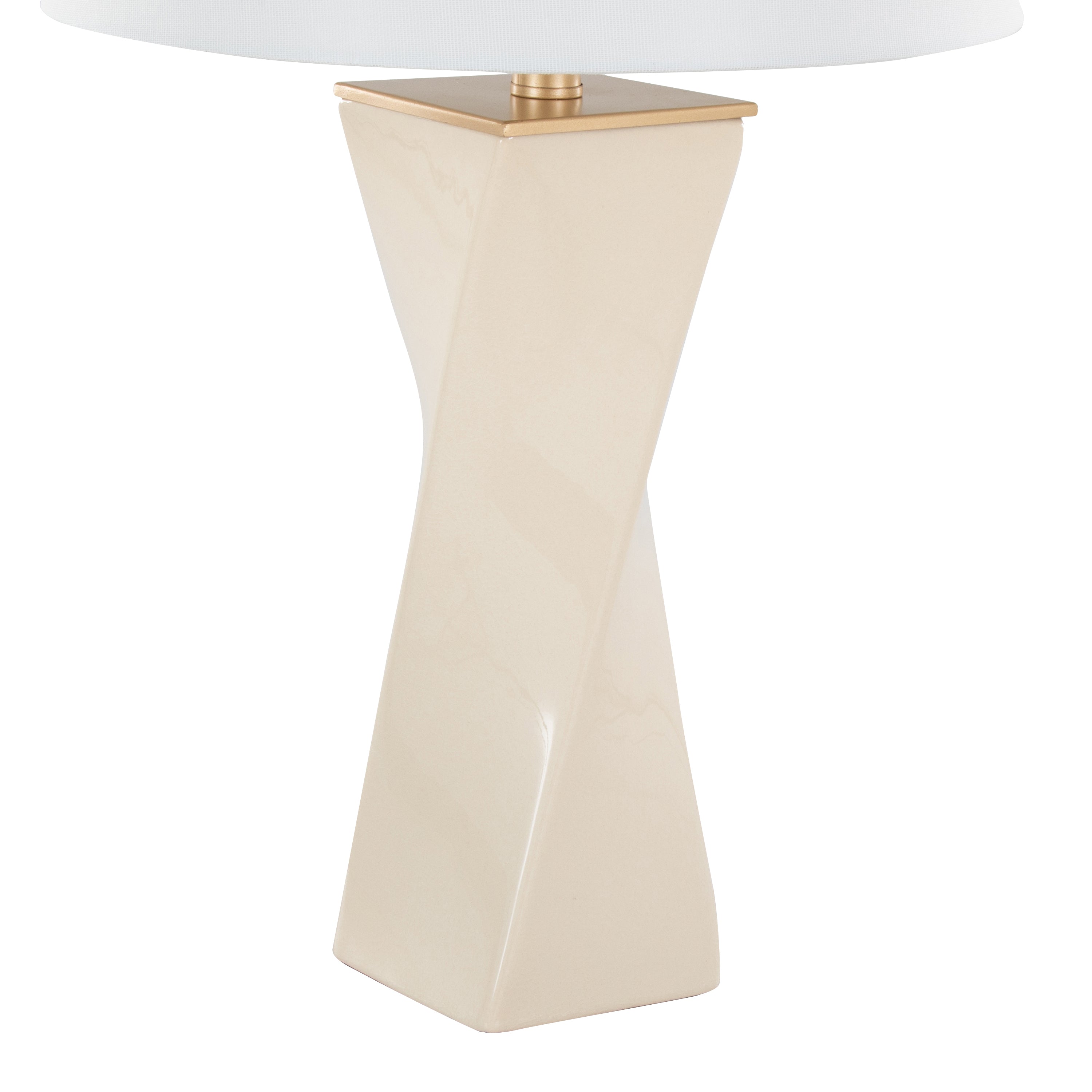 Curvo Square Contemporary 27' Ceramic Table Lamp in Cream Ceramic, Gold Metal, and White Linen by LumiSource