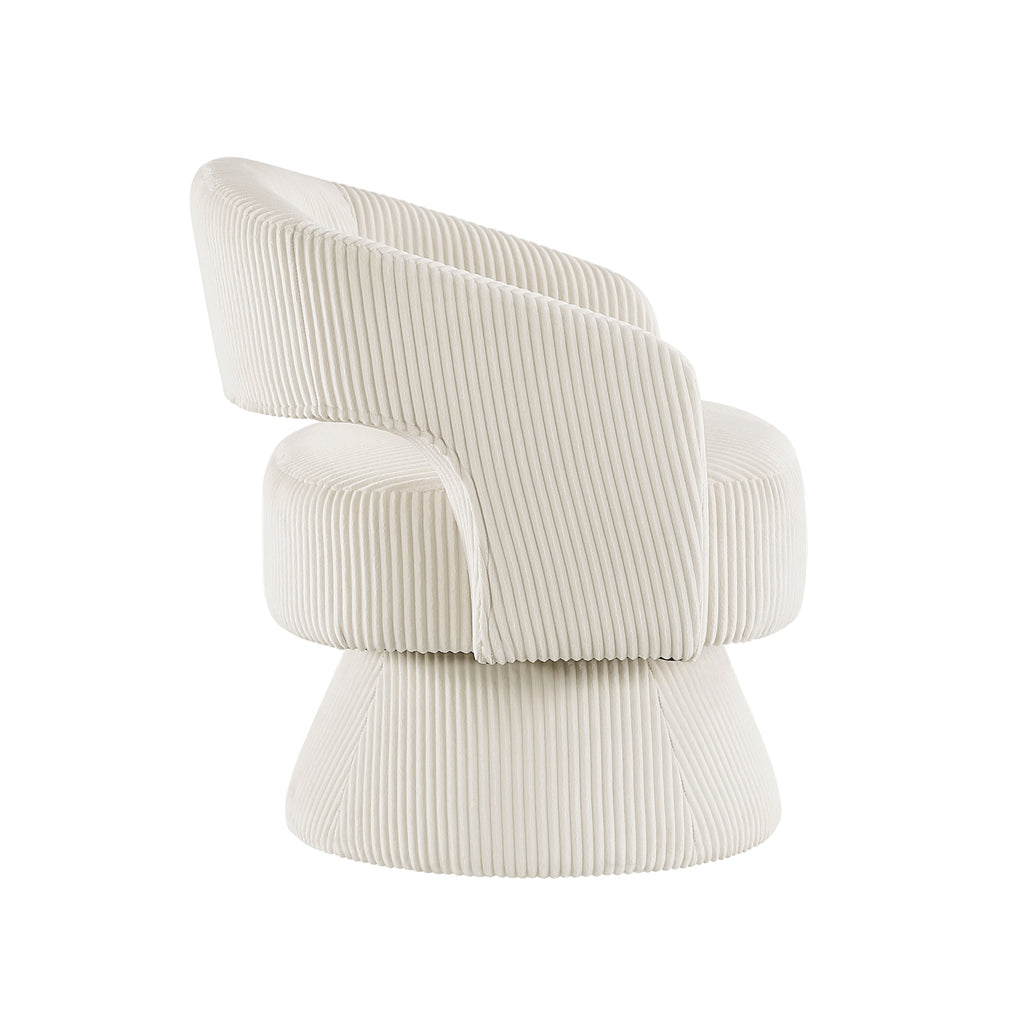 Modern Luxurious Swivel Accent Chair Beige Soft Corduroy Plush Seating Solid Wood Stylish Home Furniture 1pc