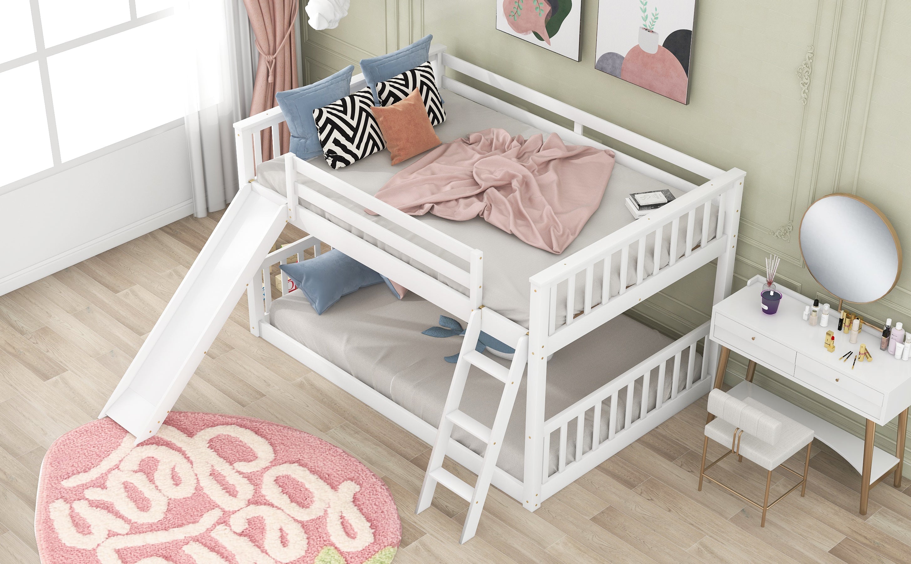 Full over Full Bunk Bed with Convertible Slide and Ladder, White(Old SKU: GX000708AAK)