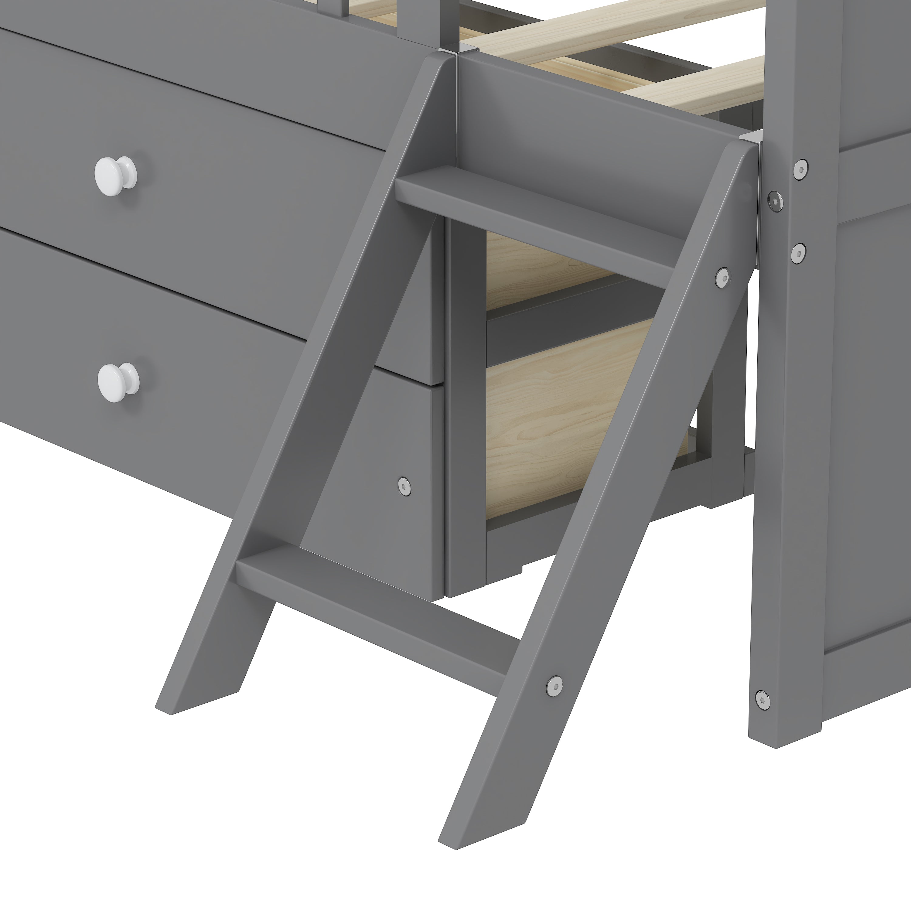 Twin Bed Frame with Storage 4 Drawers,Wooden Bed Frame for Kids,Platform Twin Size Bed with Guardrail Headboard and Ladder, No Box Spring Needed, Easy Assembly, Gray