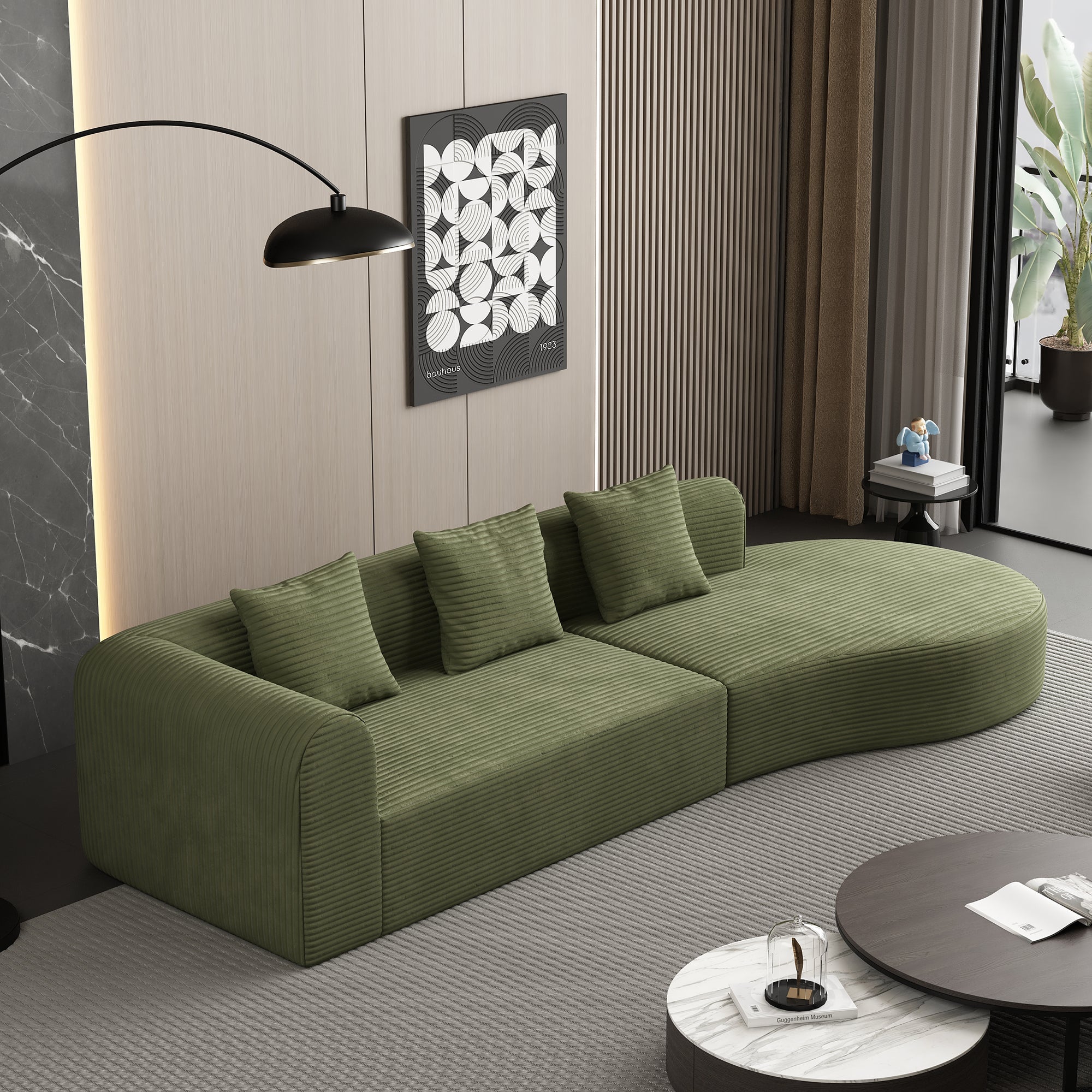 123*37 inch extra large deep modular sofa, cloud sofa 4-person sofa, can sit or lie down, living room corduroy modular sofa, no assembly required, green