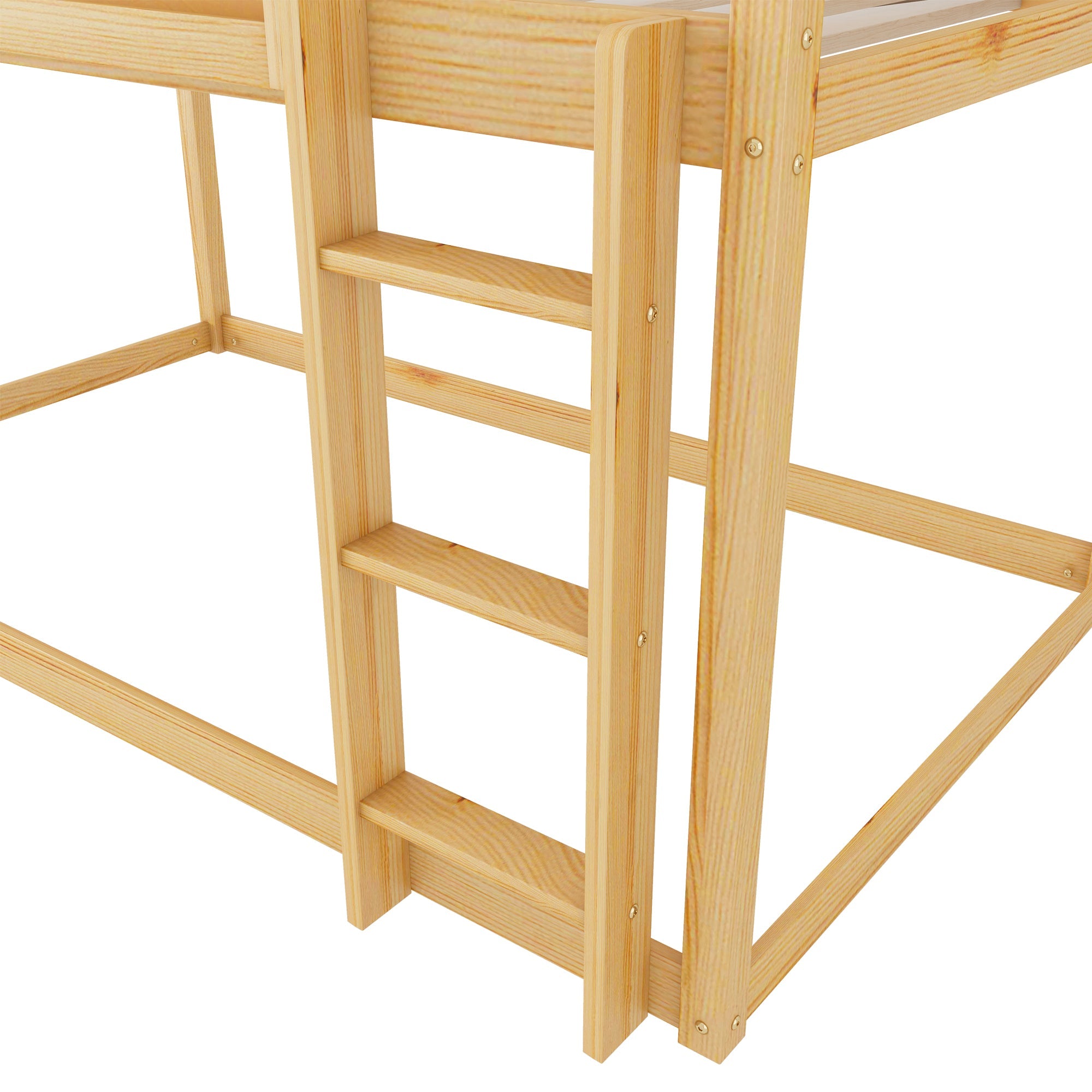 Low Twin Over Twin Bunk Bed, Floor Bunk Bed with Ladder, Solid Wood Twin Bunk Bed for Kids & Juniors, Natural(Expect Arrival Date 2025/11/25)