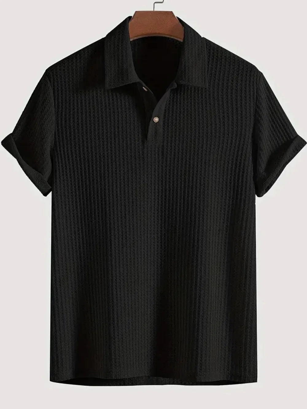 Waffle-Knit Collared Neck Short Sleeve Polo