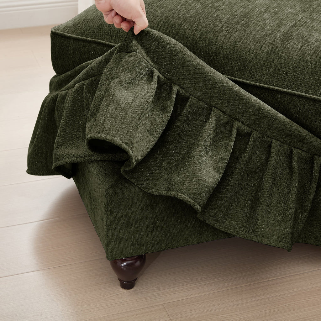Classic Comfy Modular U Shape Sectional Sofa Couch with Flared Arms and Removable Ruffles Pleats Skirts and Spindle Legs, Upholstered Chenille Deep Seat Cloud Sofa with Movable Ottomans,Green