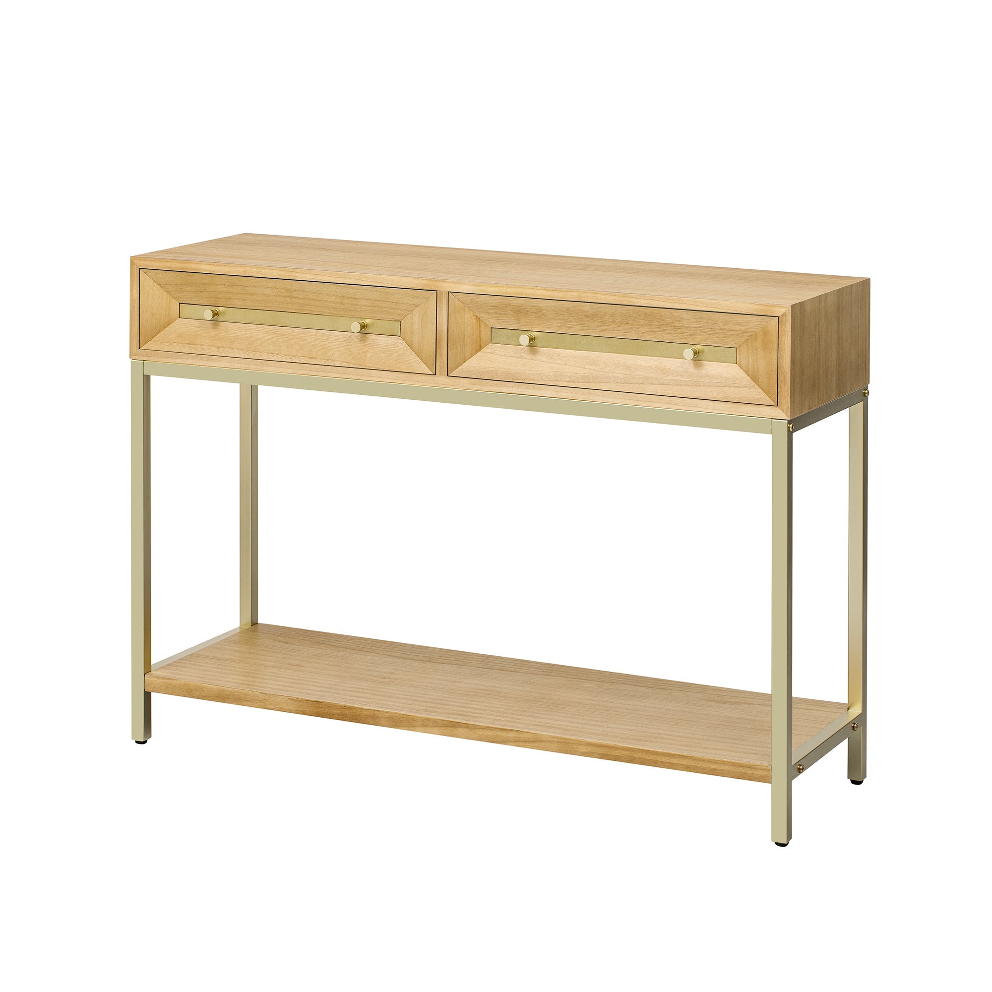 TREXM Entryway Table, Console Table with Two Drawers, Retro Hallway Table with Striking Geometric Design for Entryway and Living Room (Natural)