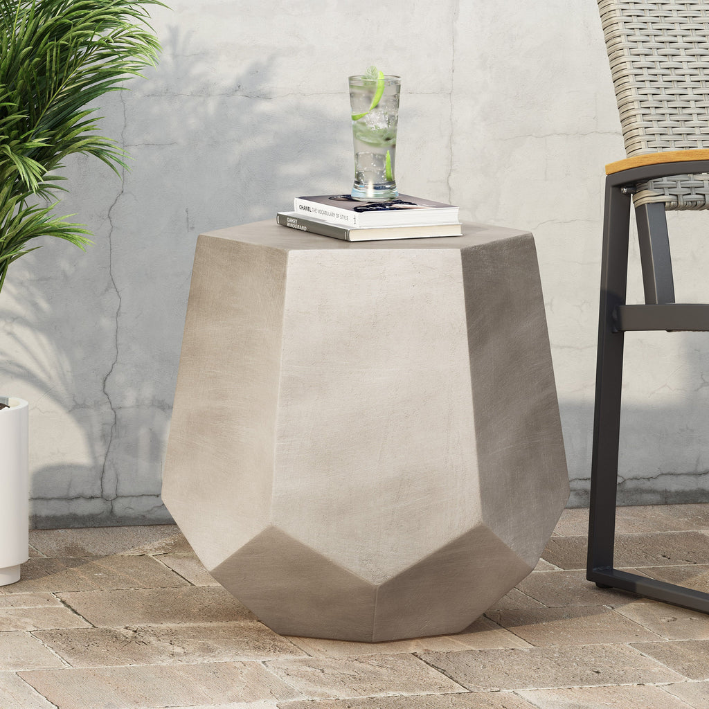 Outdoor CALGARY Side Table Light Grey Magnesium Oxide Contemporary Design 20.50 x 18.50 x 18.75 inches