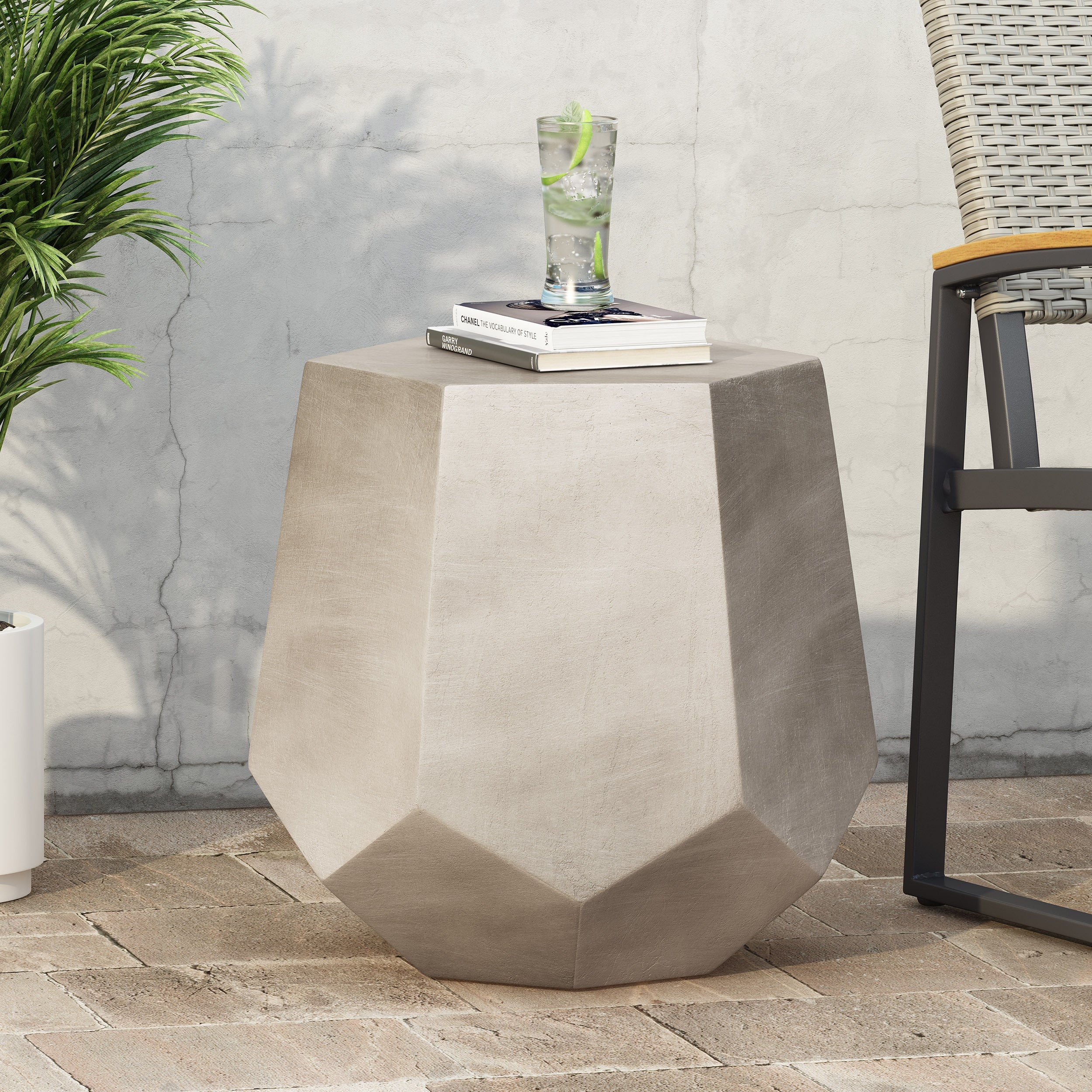 Outdoor CALGARY Side Table Light Grey Magnesium Oxide Contemporary Design 20.50 x 18.50 x 18.75 inches