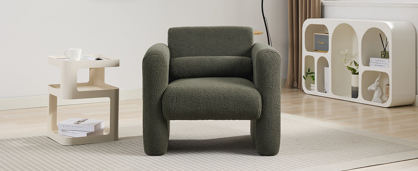 Modern Accent Chair Lambskin Sherpa Fabric Upholstered Comfy Reading Arm Chair Seaweed Green