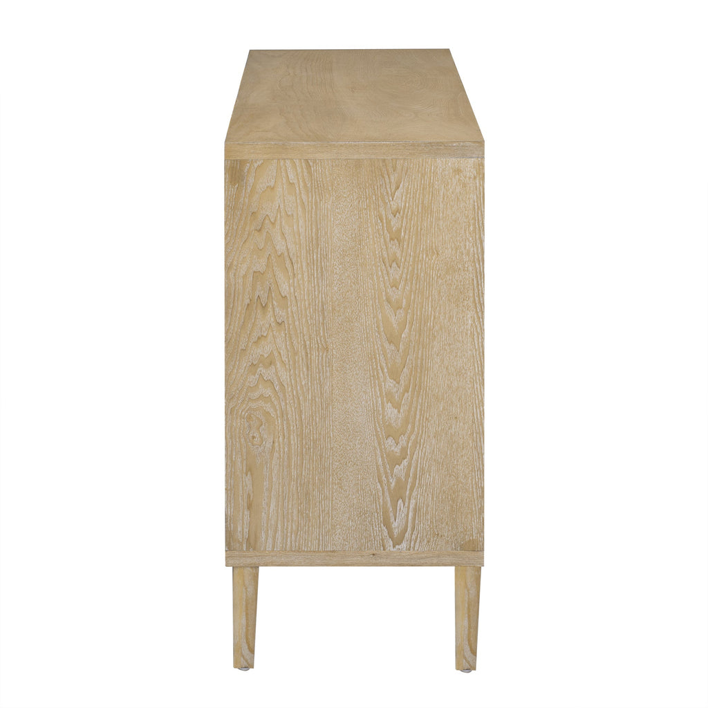 U_Style 59.8' 4-Door Sideboard,Hidden Handle,Distinctive Solid Ash Veneer Buffet with Storage, Farmhouse Sideboard TV Stand for Living Room, Hallway, Dining, Wood Office Credenza(Natutal)