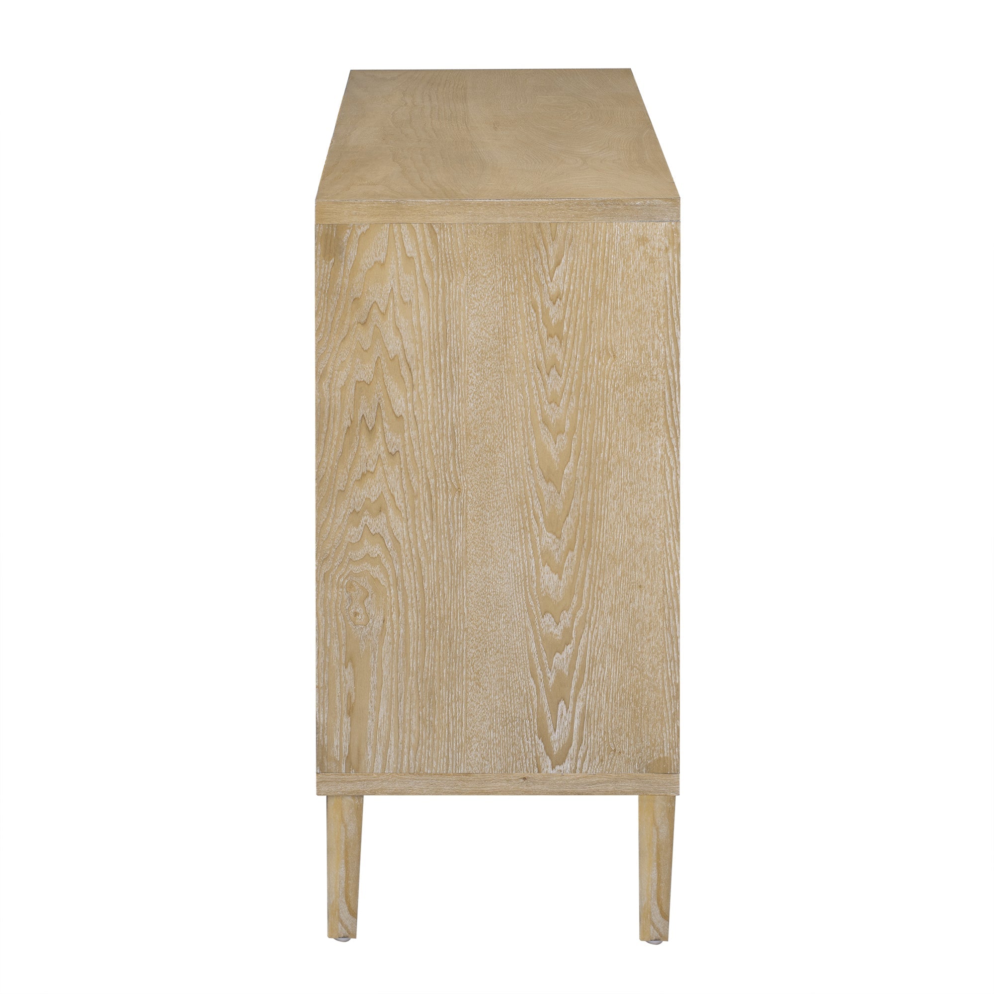 U_Style 59.8' 4-Door Sideboard,Hidden Handle,Distinctive Solid Ash Veneer Buffet with Storage, Farmhouse Sideboard TV Stand for Living Room, Hallway, Dining, Wood Office Credenza(Natutal)