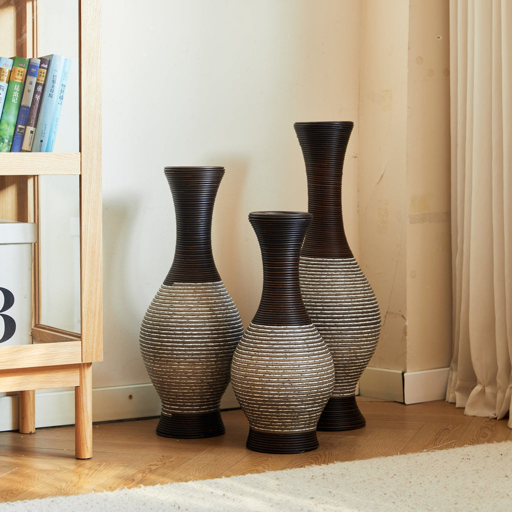 Desktop Vase, Brown Decorative Floor Vase, Classic and Neat Floor Vase, High Independent Flower Stand, Artificial Vine Vase, PVC Floor Vase, Home Decoration Flower Stand Set of 3 pieces