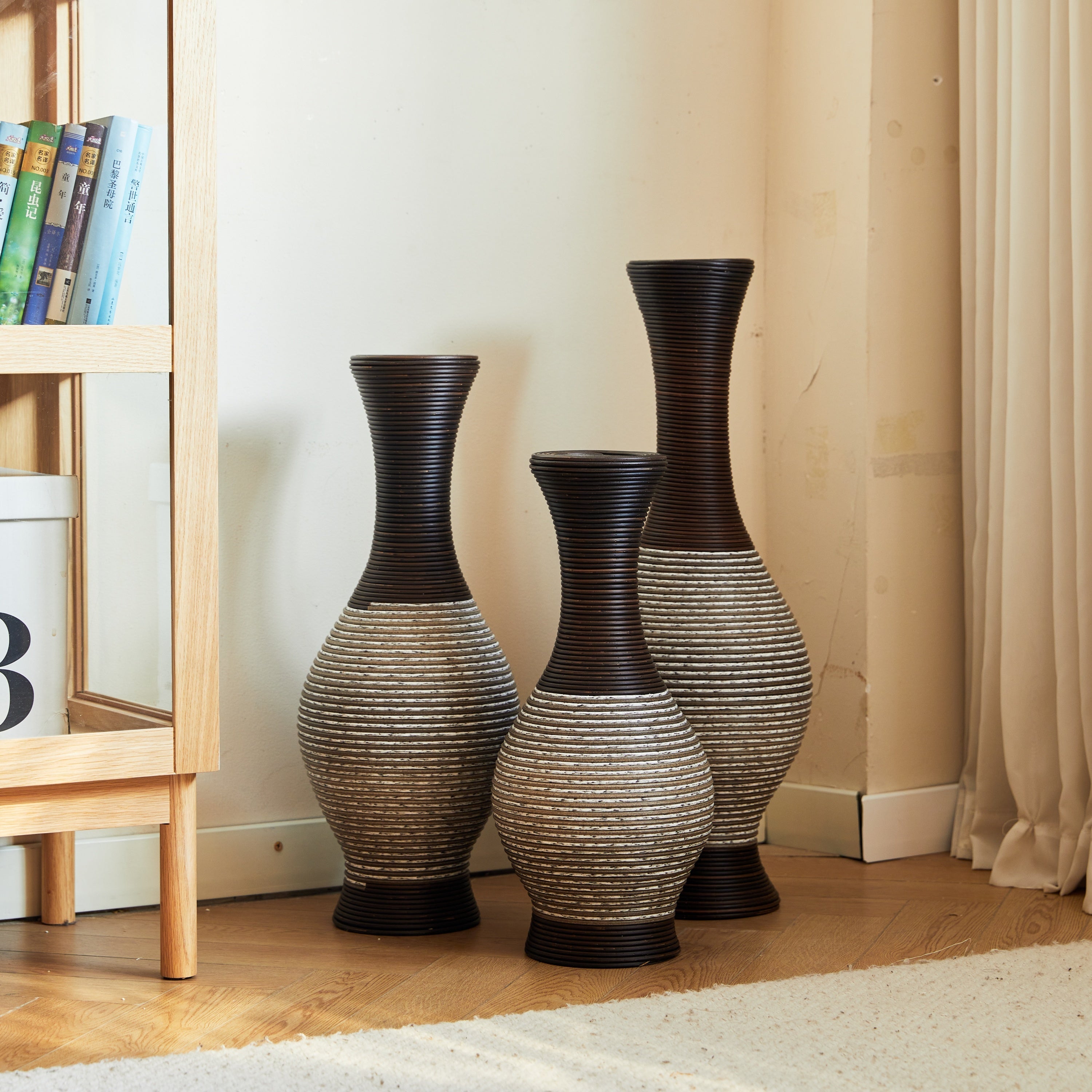 Desktop Vase, Brown Decorative Floor Vase, Classic and Neat Floor Vase, High Independent Flower Stand, Artificial Vine Vase, PVC Floor Vase, Home Decoration Flower Stand Set of 3 pieces