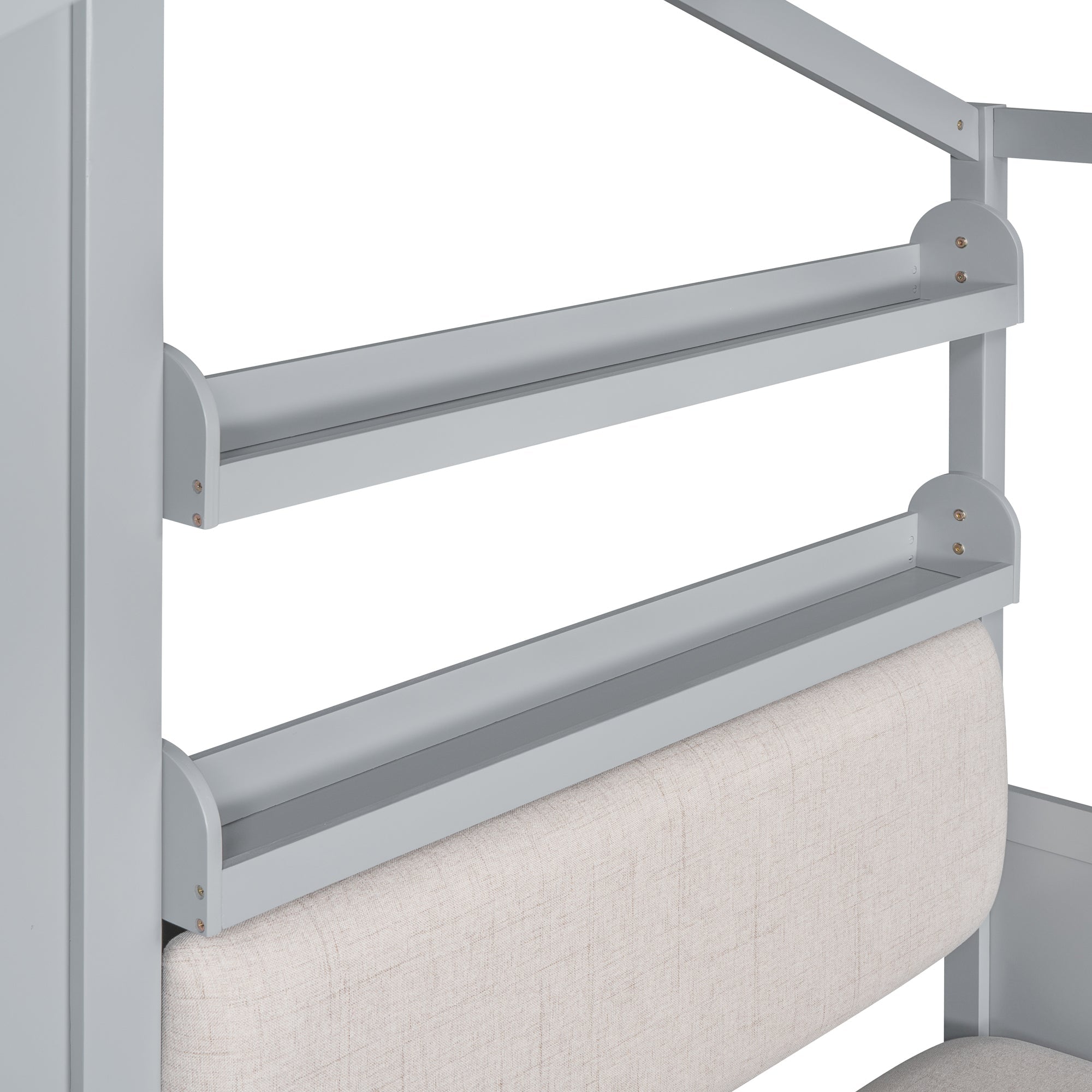 Twin Size House Bed with Sofa, Kids Platform Bed with Two Drawers and Storage Shelf, Gray (Old SKU:HL000065AAE)