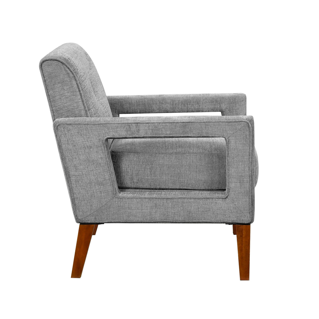 Modern Living Room Chair Gray Chenille Upholstery Pocket Coils Solid Wood Legs Furniture 1pc Armchair