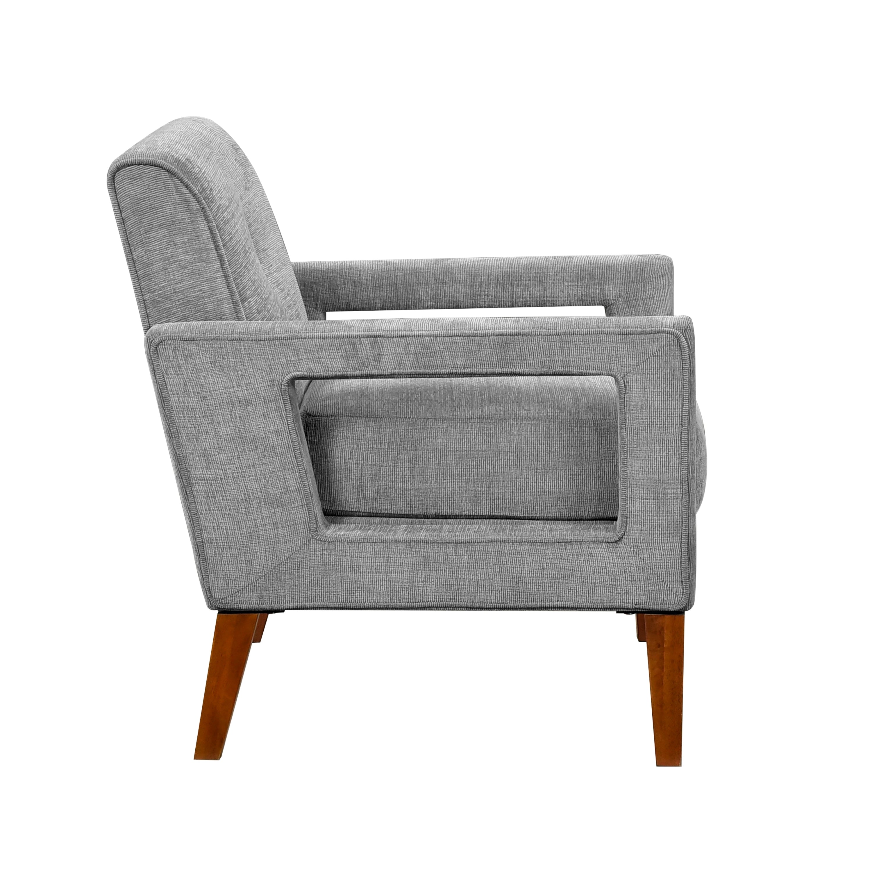 Modern Living Room Chair Gray Chenille Upholstery Pocket Coils Solid Wood Legs Furniture 1pc Armchair