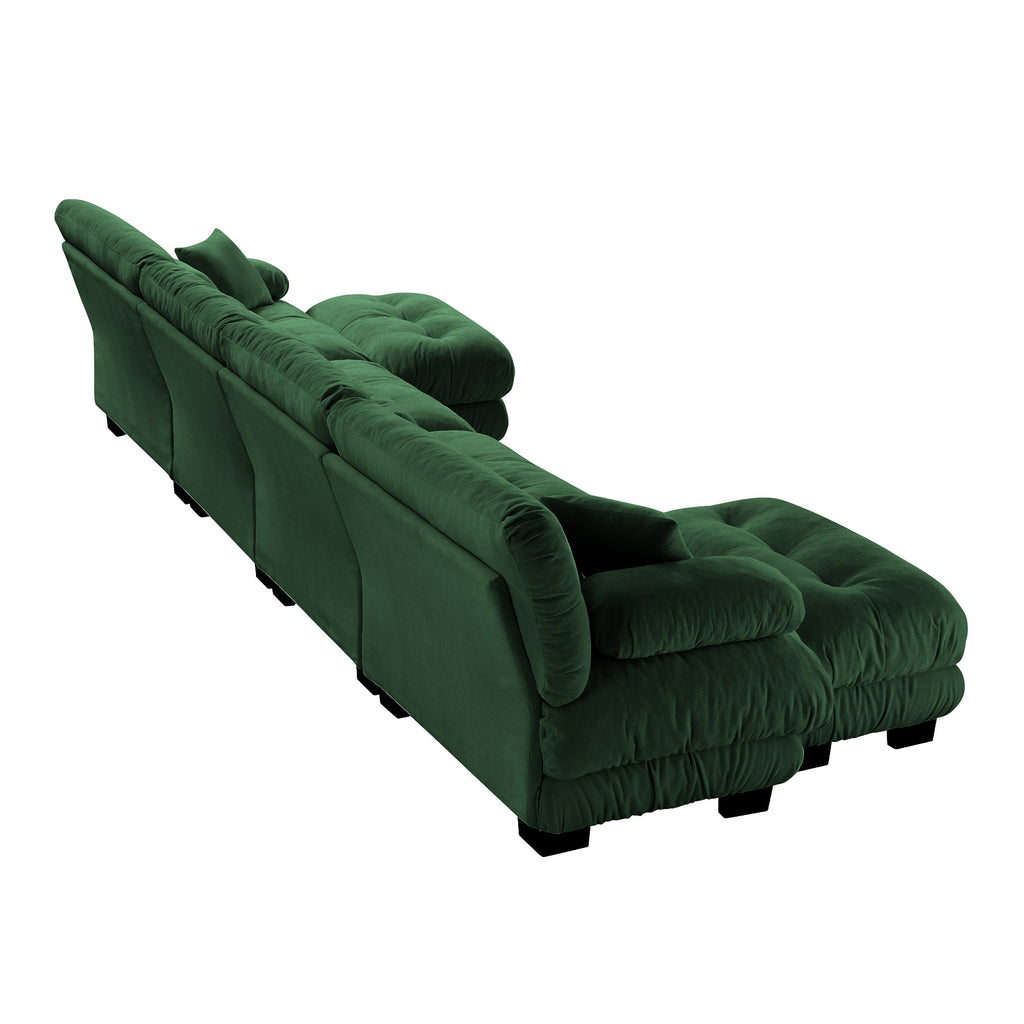 Free Combination Modular Sectional Sofa,U Shaped Couch for Living Room, 4-Seater Comfy Cloud Couch with 2 Ottomans, Chenille Green