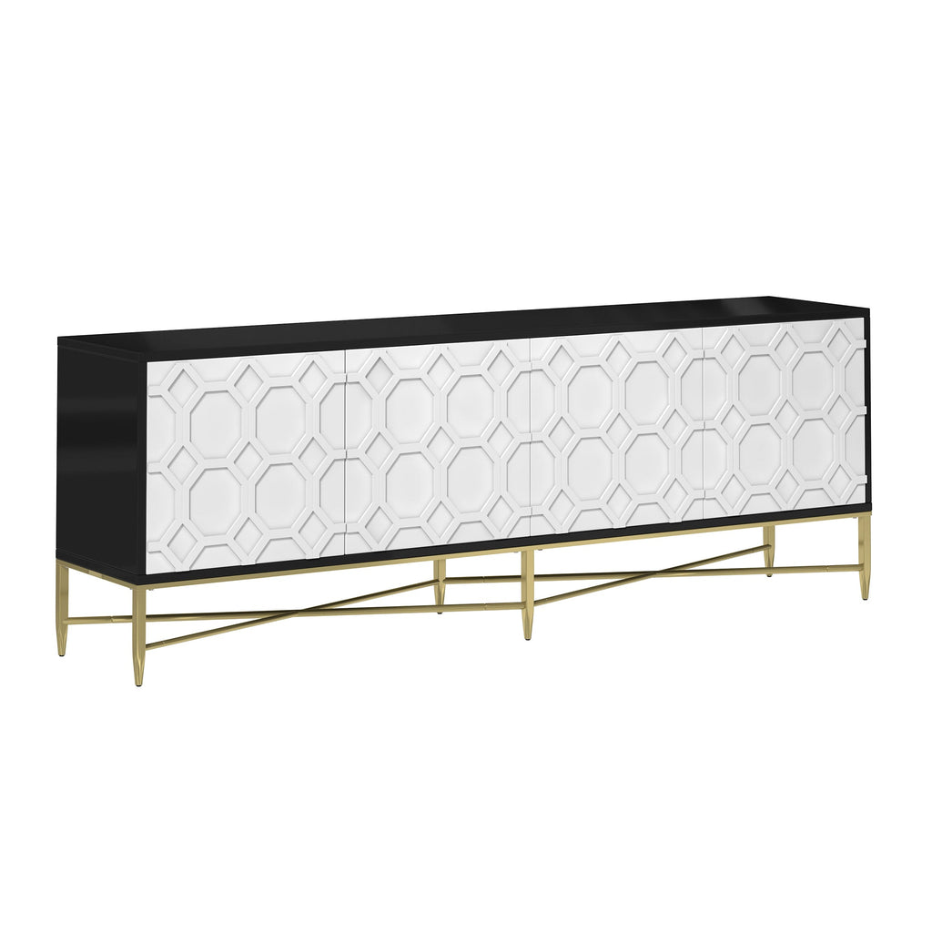 Modern Black and White Color Scheme Press Design 4 Door Cabinet, Living Room TV Stand