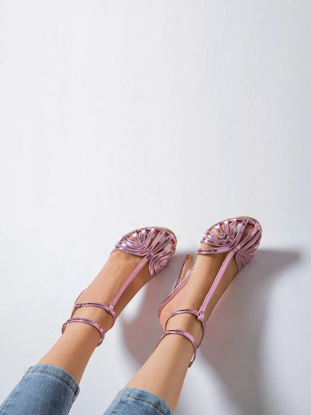 Strappy Stiletto Heeled Sandals with Ankle Strap Design