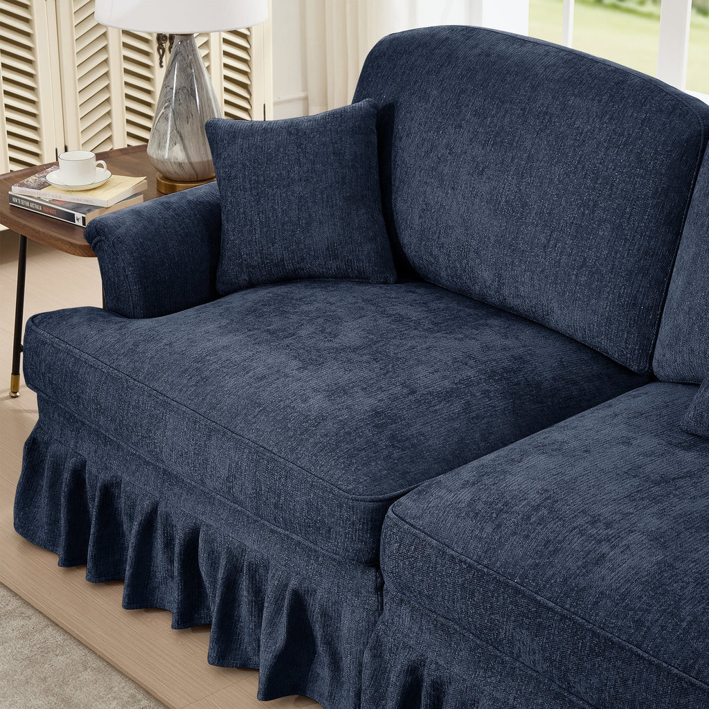 Classic Comfy Modular U Shape Sectional Sofa Couch with Flared Arms and Removable Ruffles Pleats Skirts and Spindle Legs, Upholstered Chenille Deep Seat Cloud Sofa with Movable Ottomans, Blue