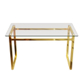 Modern Minimalist Rectangular Glass Dining Table with Tempered Glass Tabletop and Golden Chrome Metal Legs for 4-6