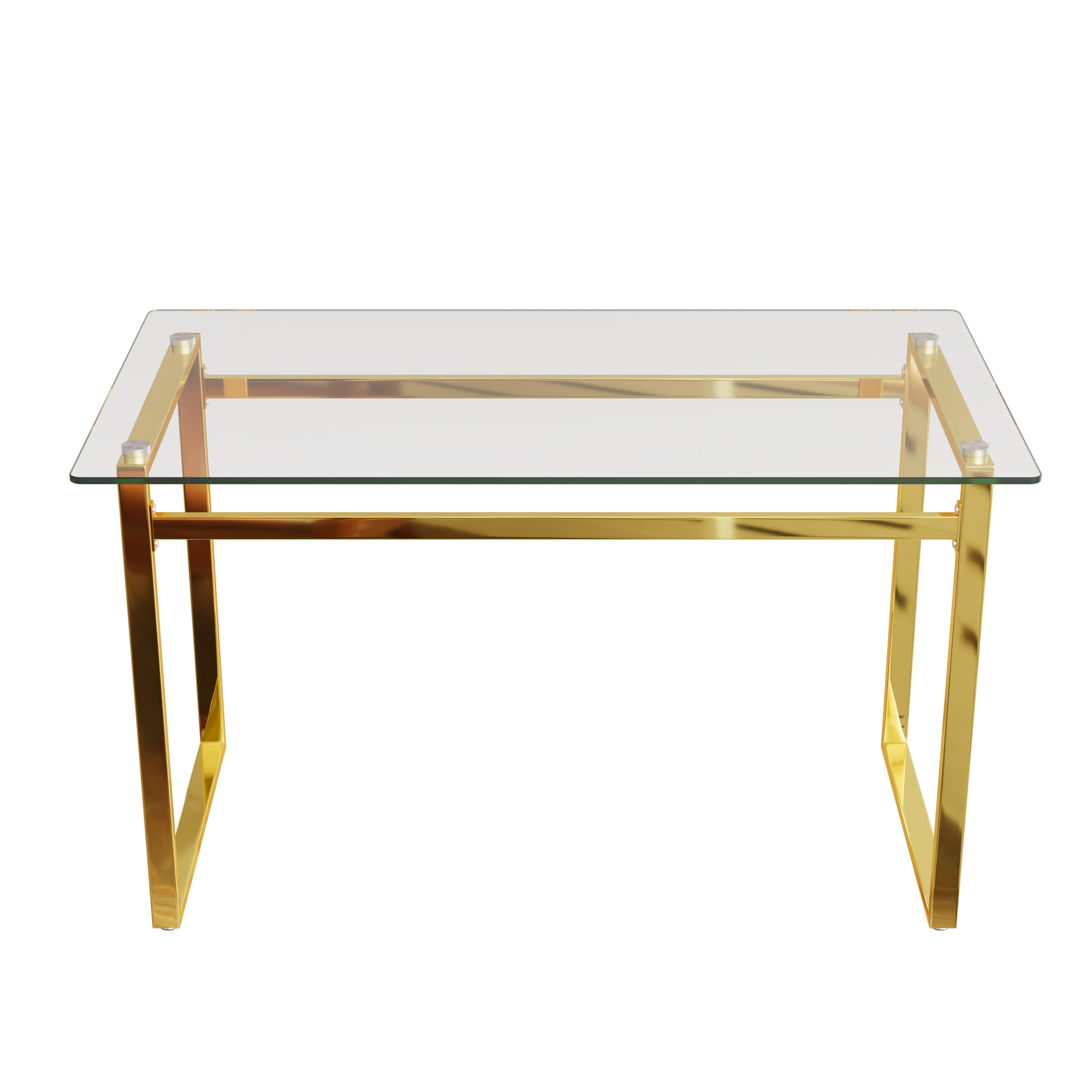 Modern Minimalist Rectangular Glass Dining Table with Tempered Glass Tabletop and Golden Chrome Metal Legs for 4-6