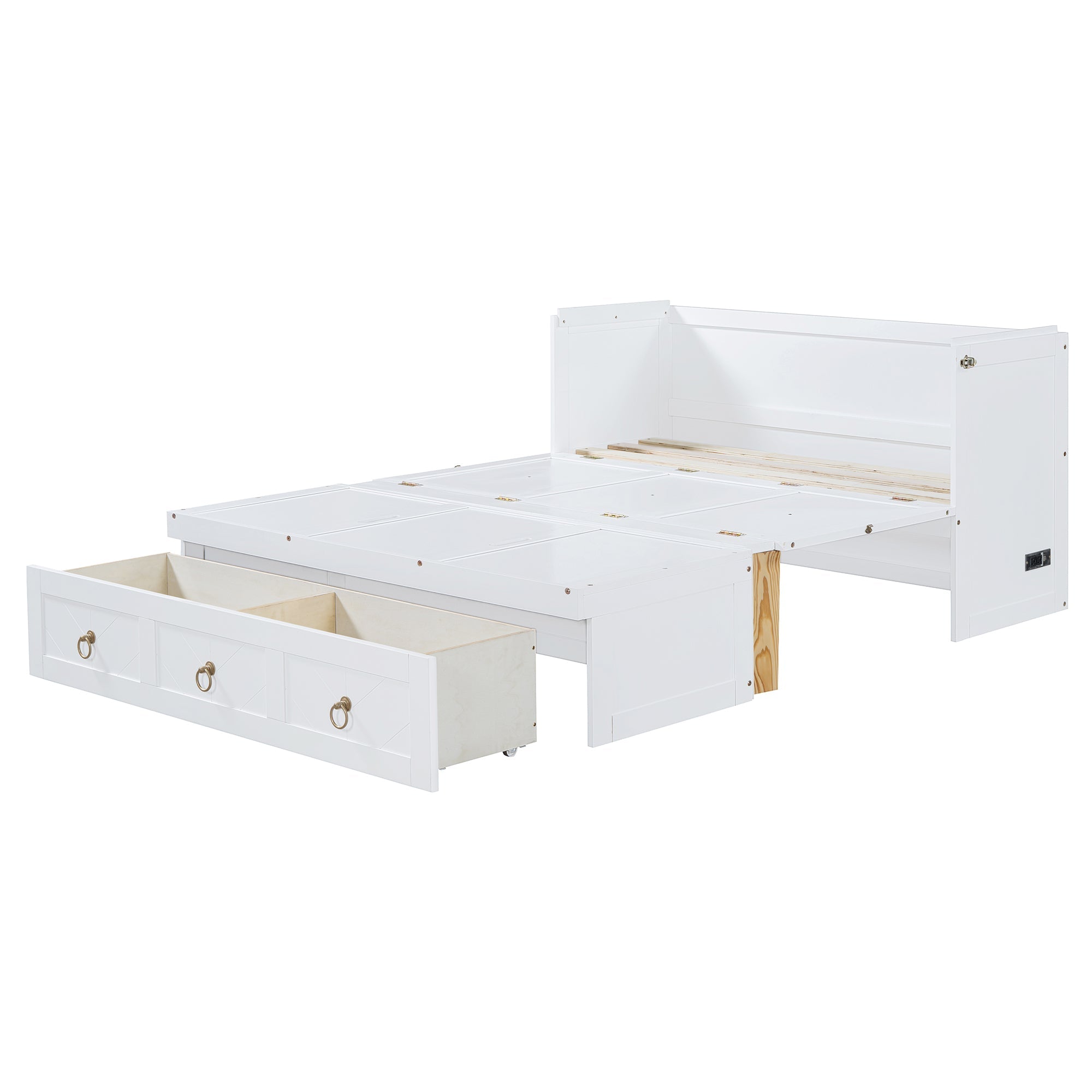 Full Size Murphy Bed with USB Port and a Large Drawer, White