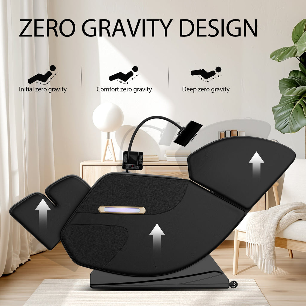 2025 Massage Chair Recliner with Zero Gravity, Full Body Air Pressure, Black, PU Leather