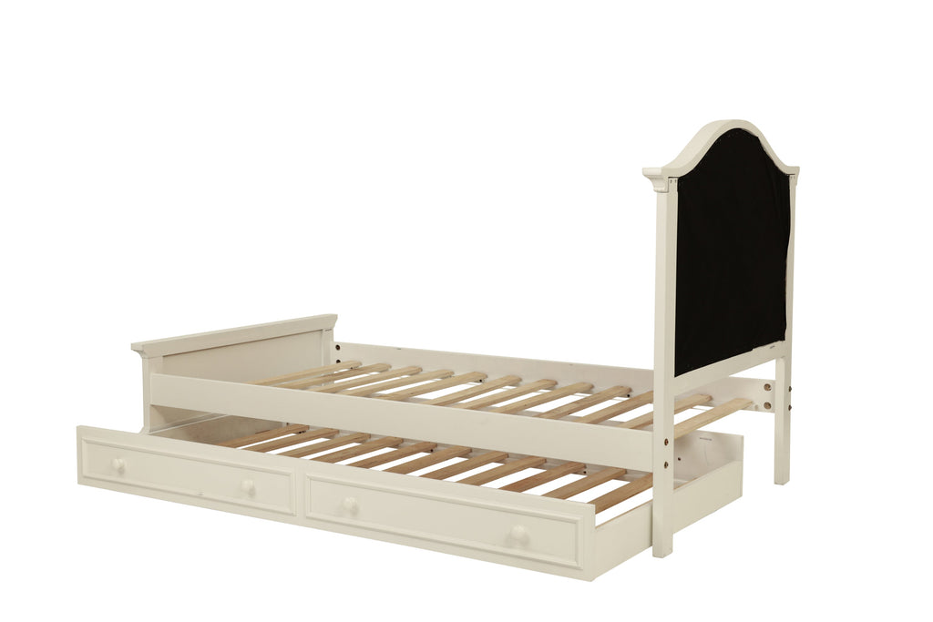 Contemporary Style Twin Size Bed w/ Trundle Slats Pine Plywood Kids Youth Bedroom Furniture Pink Faux Leather Tufted HB