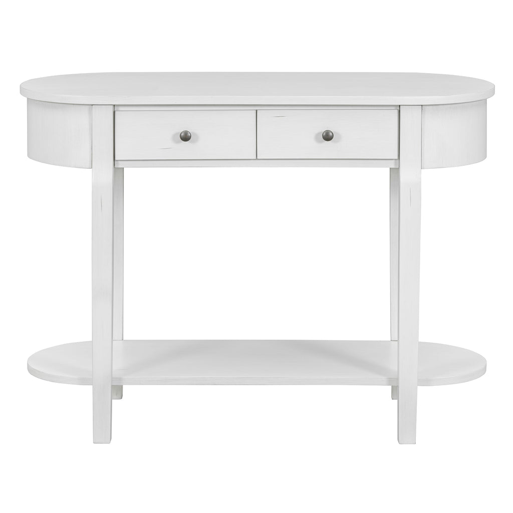 TREXM Elegant Retro Console Table with Curved Design and Smooth Glaze for Entryways, Living Rooms and hallways (Antique White)