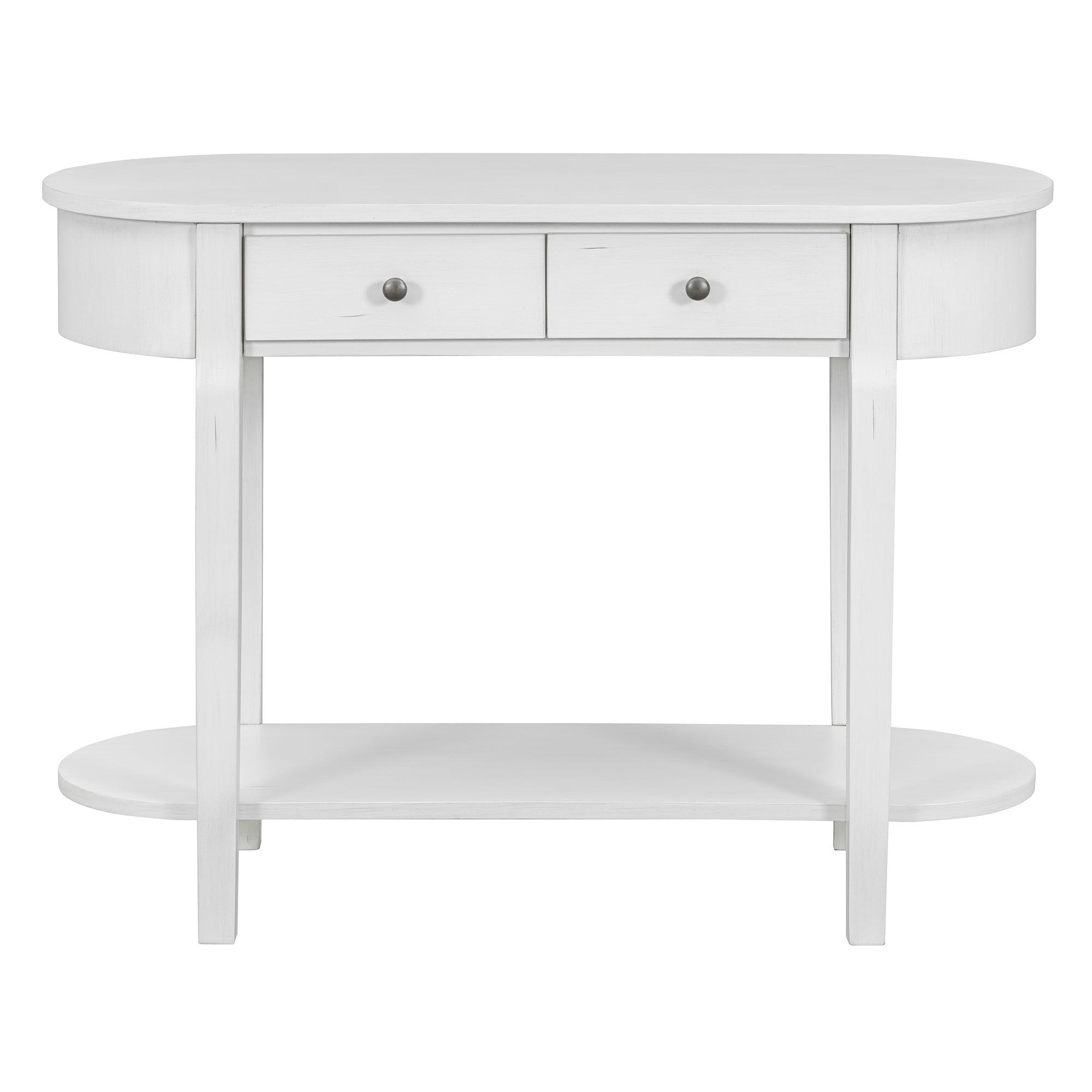 TREXM Elegant Retro Console Table with Curved Design and Smooth Glaze for Entryways, Living Rooms and hallways (Antique White)