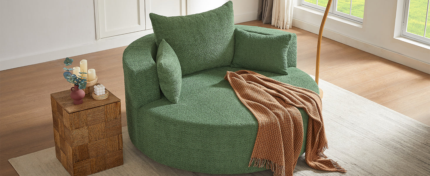 Modern 360° Swivel Accent Barrel Chair with Removable Pillows in Green Chenille for Living Room and Office