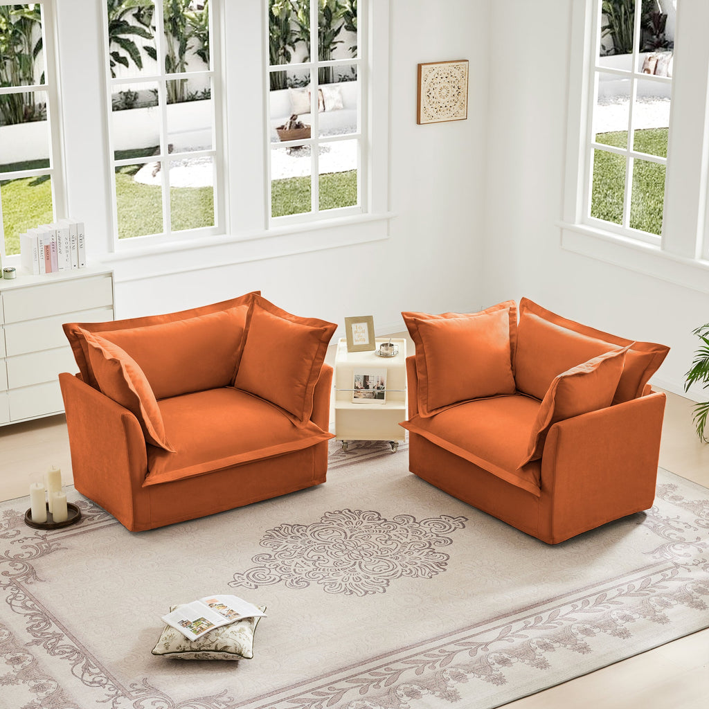 Set of 2 Slipcovered Armchairs,Deep Seat Accent Chair Set for Living Room, Reading Room, Bedroom and Working Spaces,Armchair Sets with Large Soft Pillows,Chenille Fabric,Orange