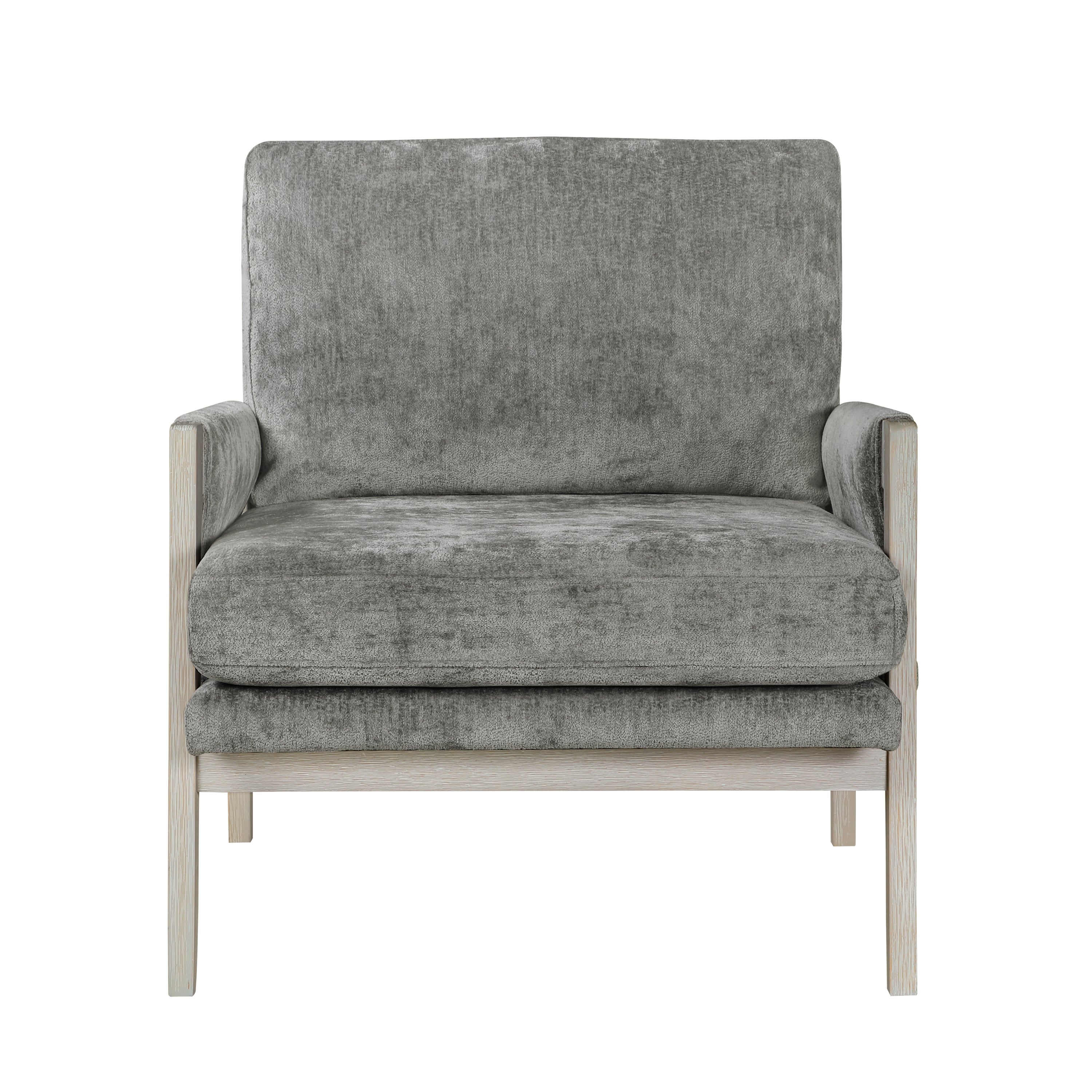 Modern Home Accent Chair Cushion Seat Back Chenille Fabric Upholstery Brownish Gray Solid Wood Furniture 1pc