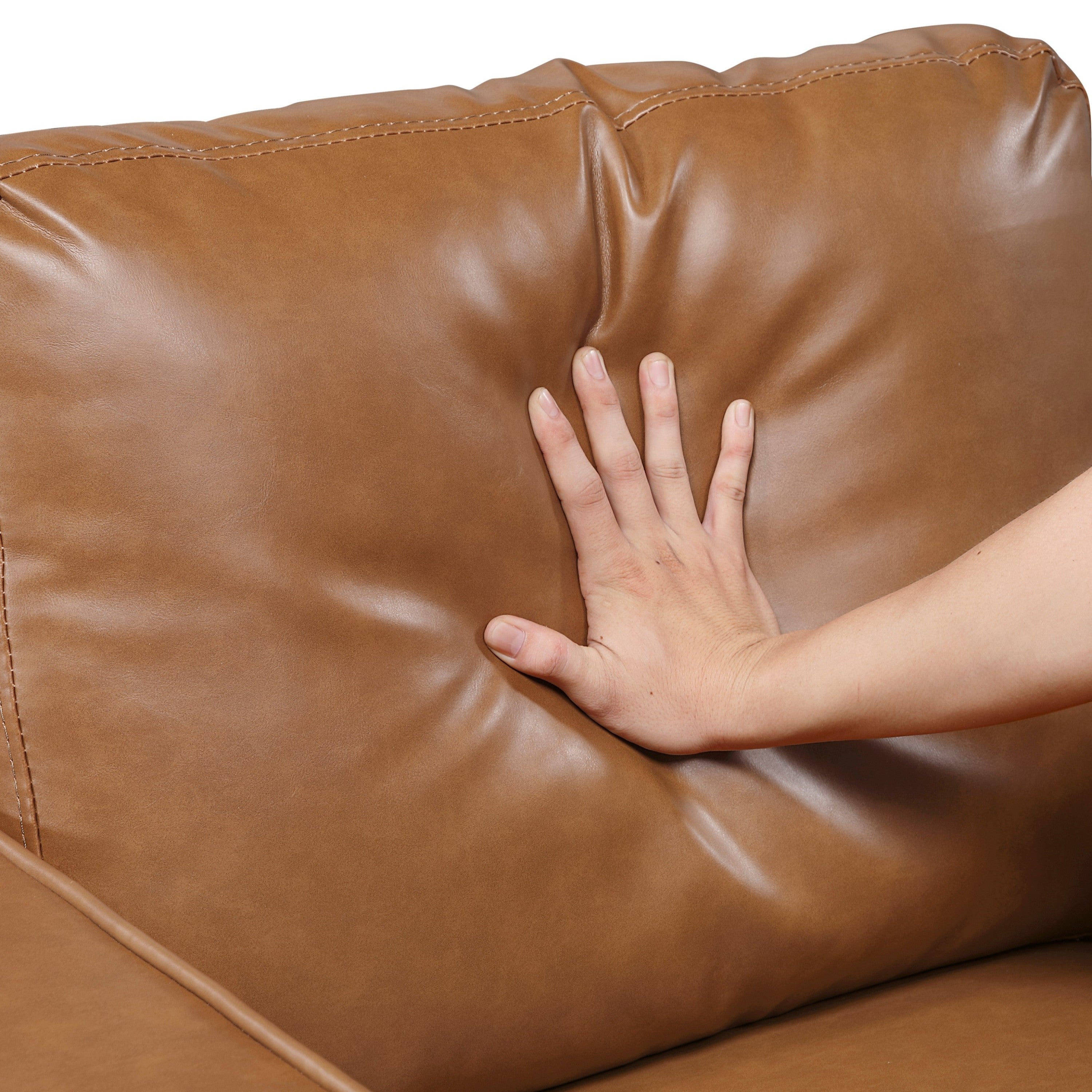 Modern Living Room Furniture 2pc Set Sofa Loveseat Brown Faux Leather Upholstered Cushion Back Seat Solid Wood