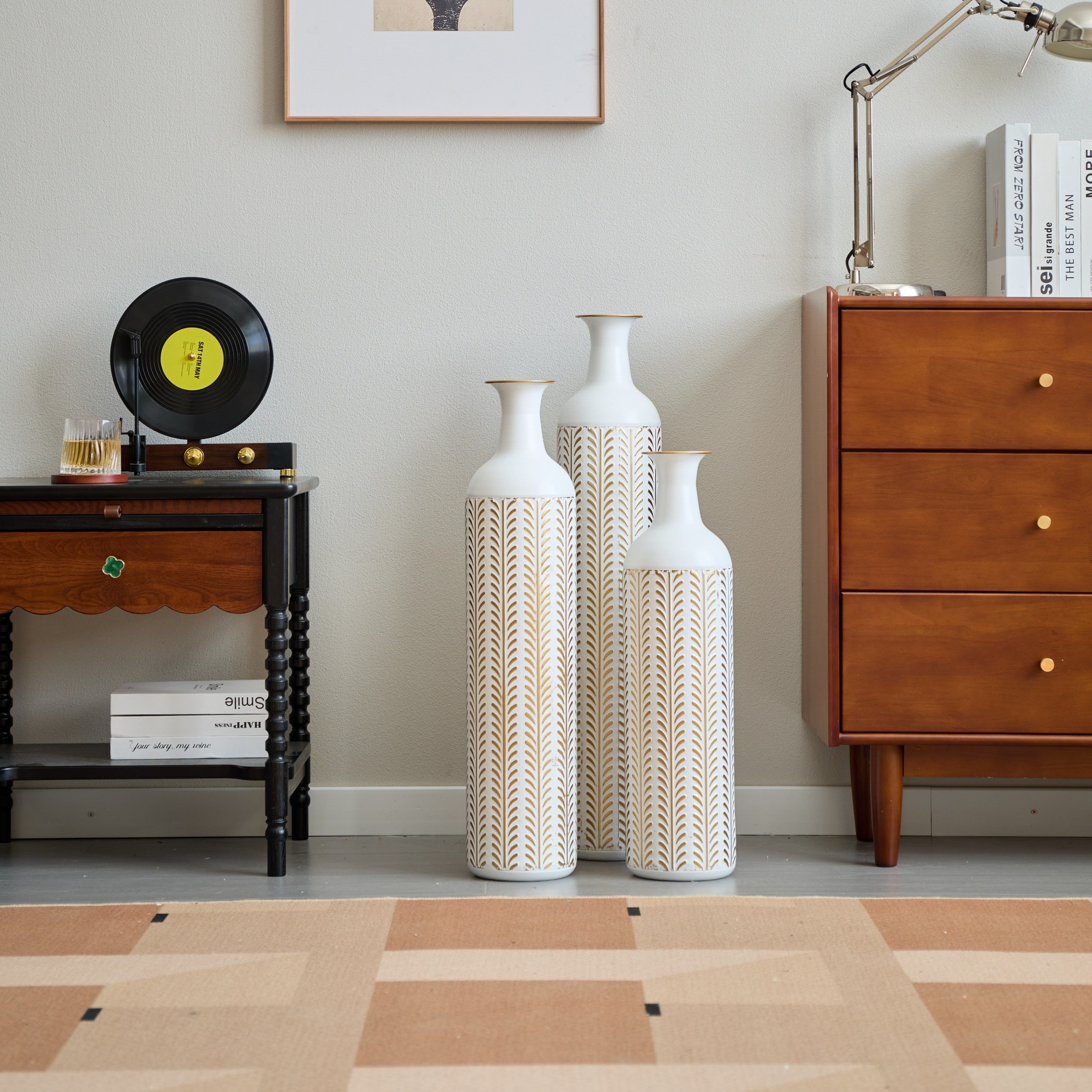 Floor Metal Vase Modern Style Decoration Home White Metal Vase 3-piece Set Gorgeous Home Decoration Large Glazed Metal Vase