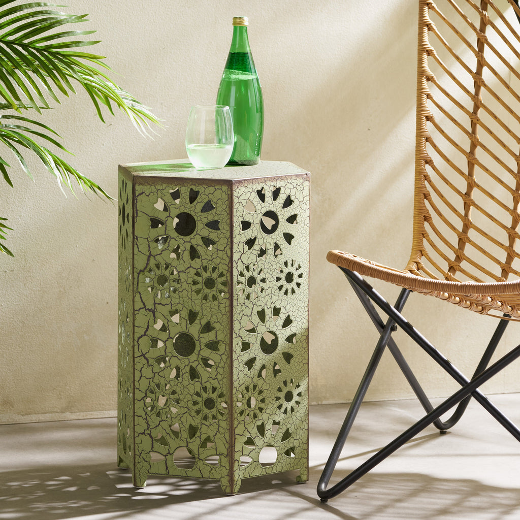 Galore 14' Side Table with Sunburst Cut Out Design, Green