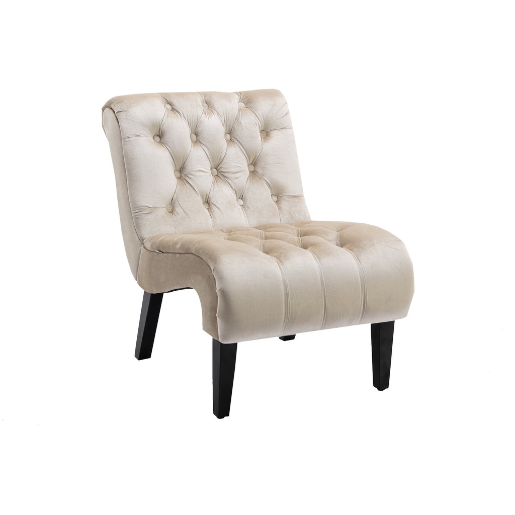 COOLMORE Modern Velvet Armless Accent Living Room Chair / Leisure Chair,Upholstered Fabric Button Comfortable Chair with Wooden Legs for Bedroom, Living Room, Office (Beige Velvet)