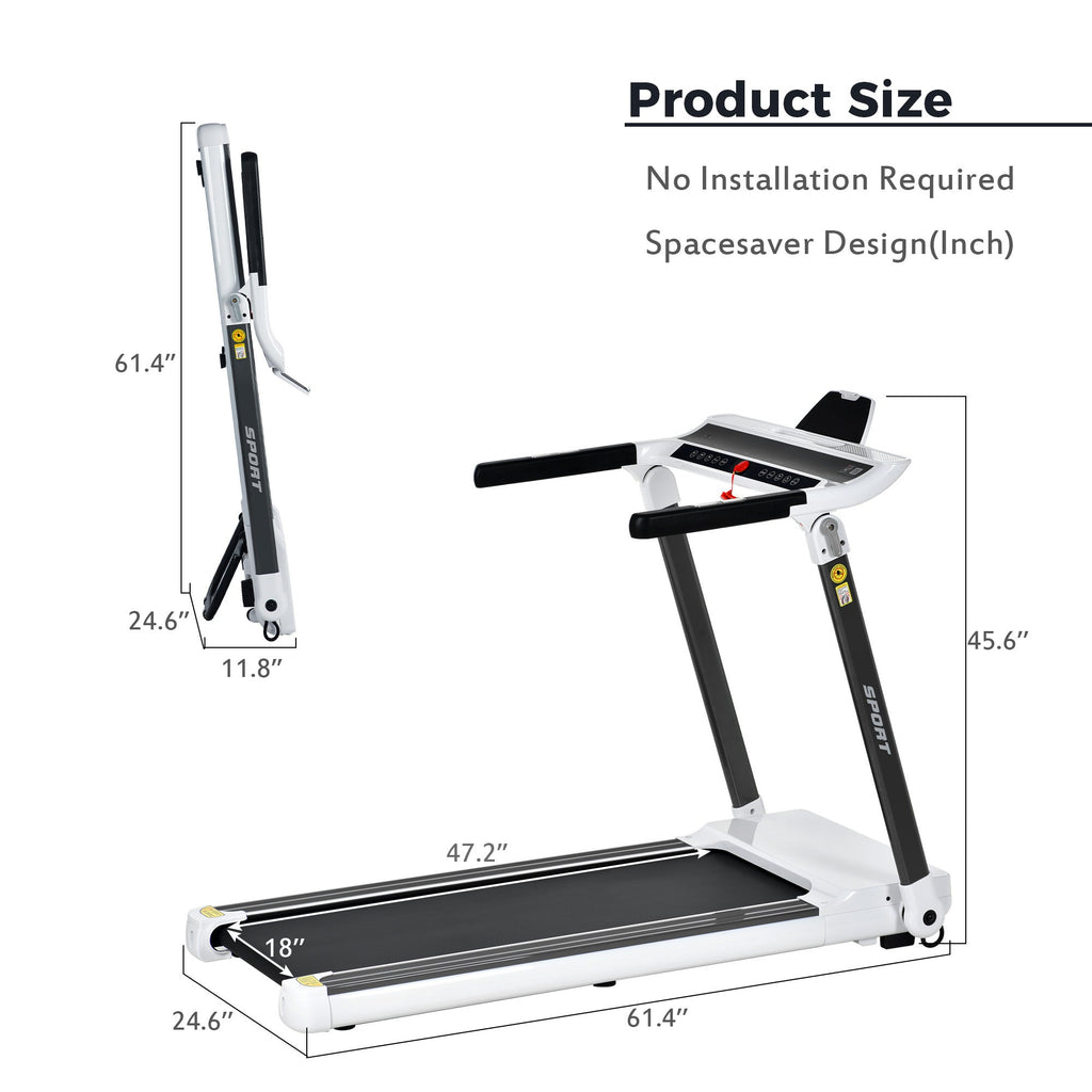 FITIME Portable Compact Treadmill with Electric Motorized 3.5HP, Bluetooth Speaker, White Metal, Medium Size