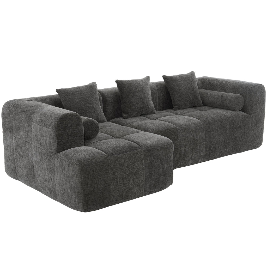 Modern Grey Modular Sectional Sofa with Deep Seating and Side Pockets in Chenille Fabric