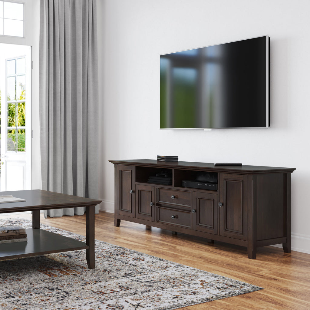 Amherst 72 inch Solid Wood TV Media Stand in Brunette Brown