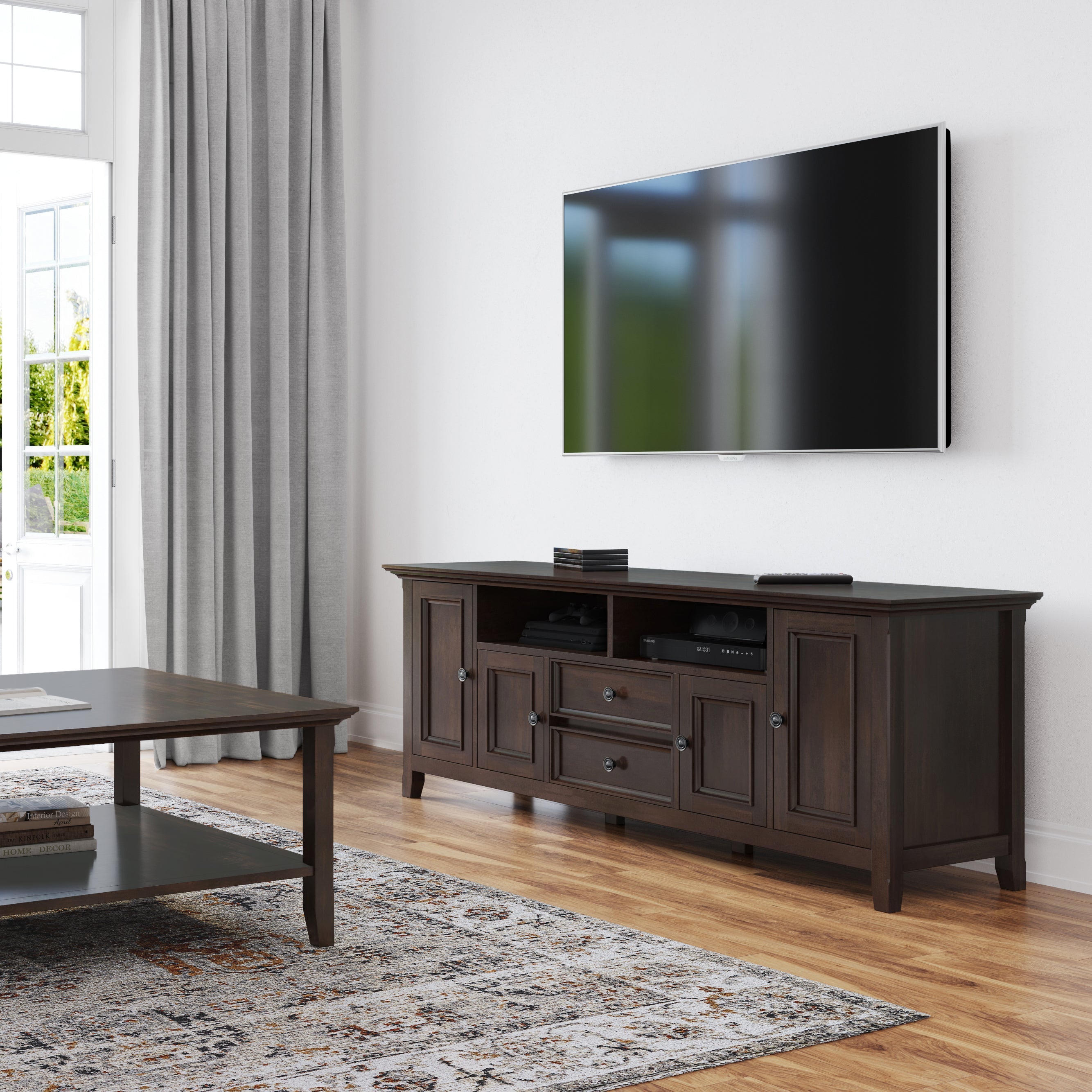 Amherst 72 inch Solid Wood TV Media Stand in Brunette Brown