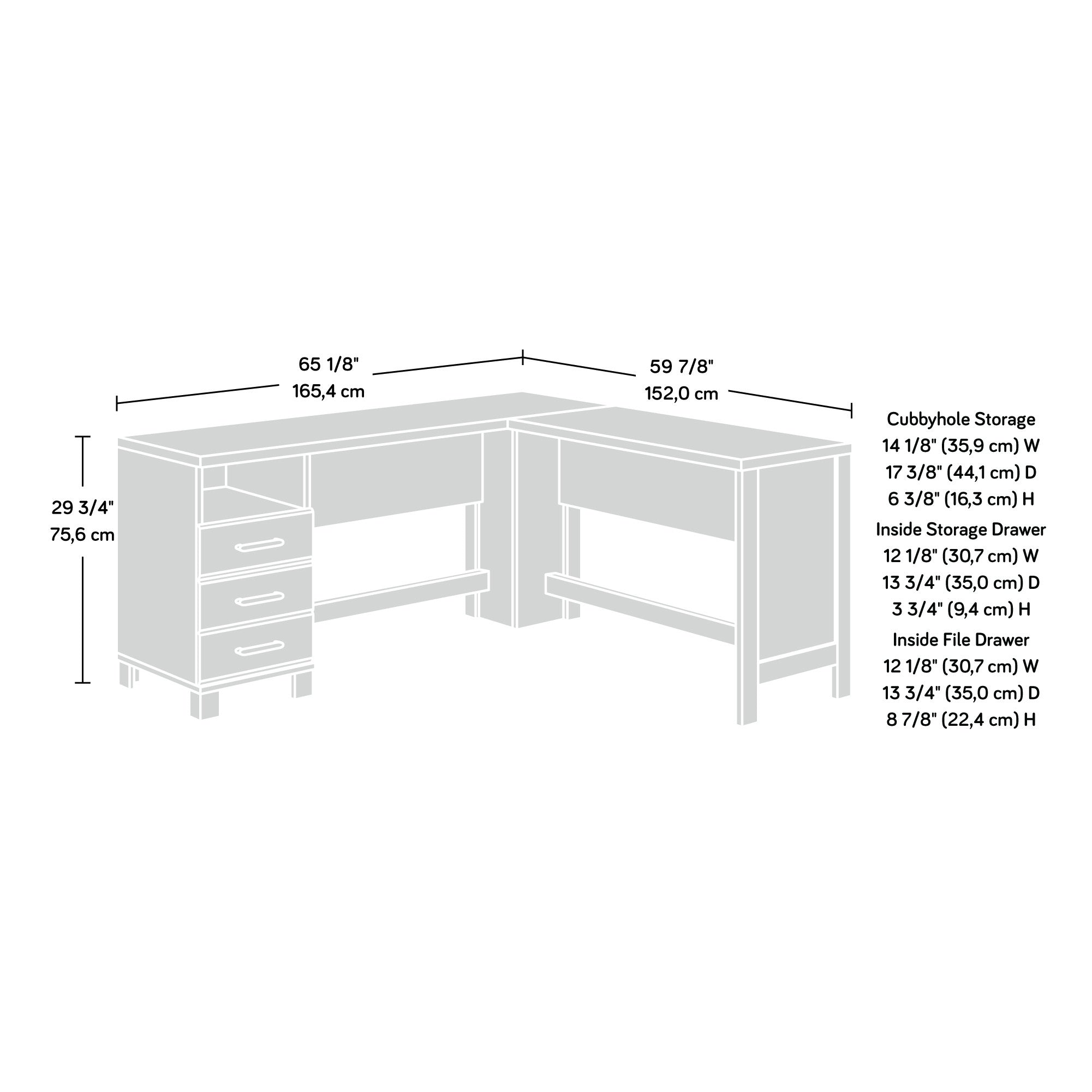 L-Shaped Desk, Brown finish
