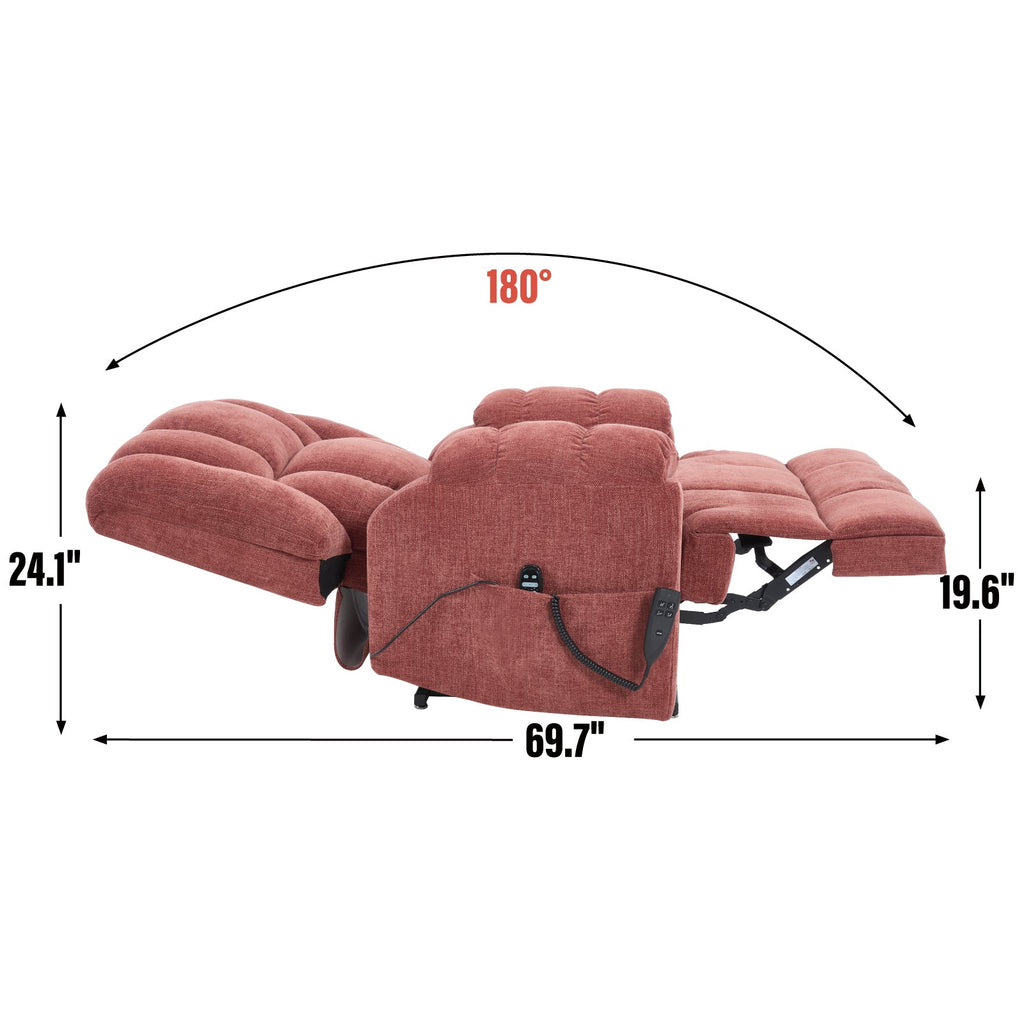 Dual Motor Heat Massage Infinite Position Up to 350 LBS Electric Power Lift Recliners with Power-Remote, Medium-firm and Heavy Duty, Red