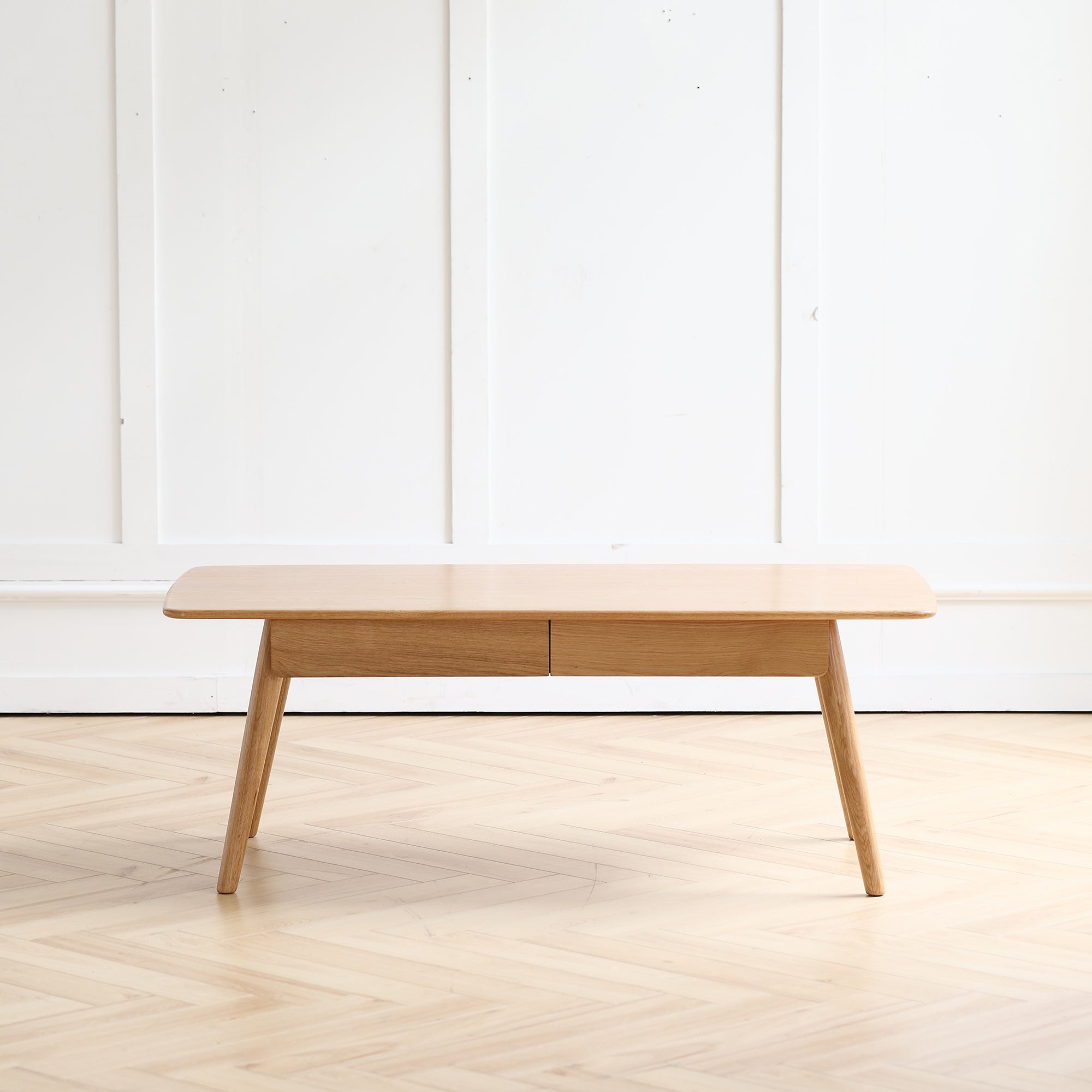 Solid Wood 2-Drawer Coffee Table Natural Oak 39.37 Inch