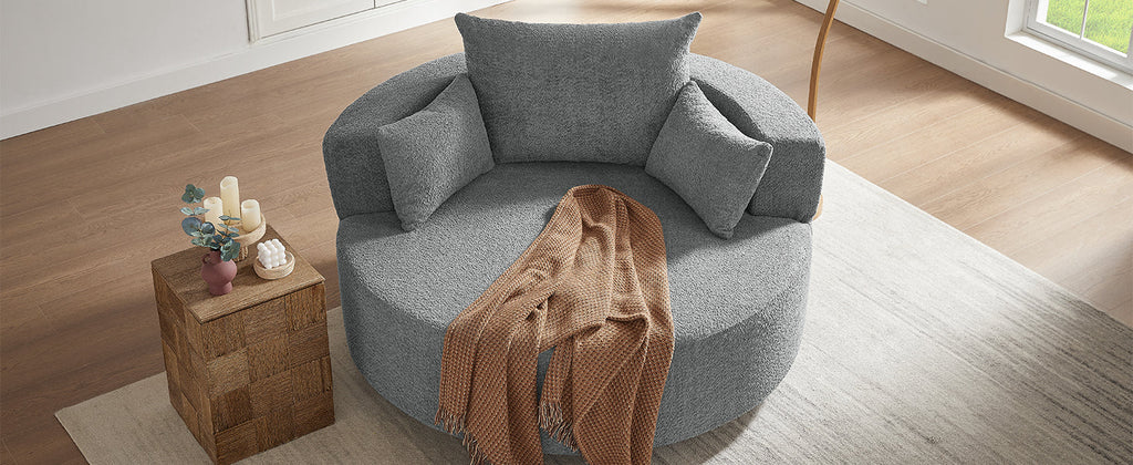 Modern Accent Swivel Barrel Chair with Removable Pillows, Grey Chenille, 56.3x56.3x35.5 in