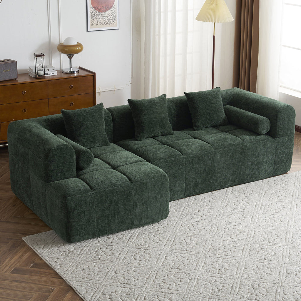Modern Modular Sectional Sofa with Deep Seating, Green Chenille Fabric, 101.2'