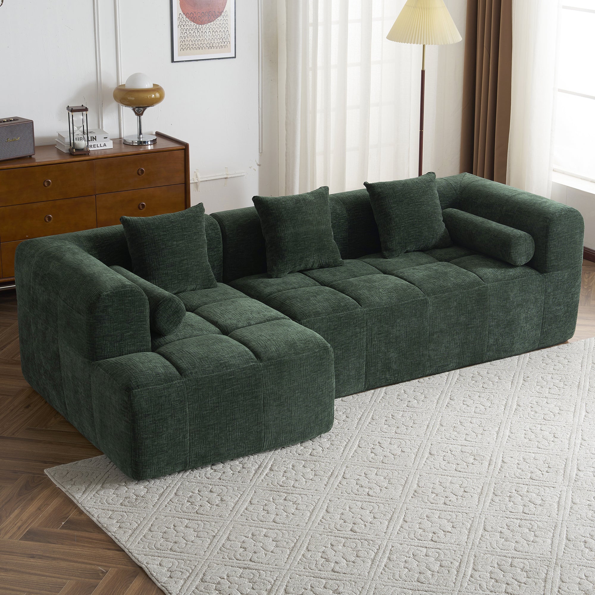 Modern Modular Sectional Sofa with Deep Seating, Green Chenille Fabric, 101.2'